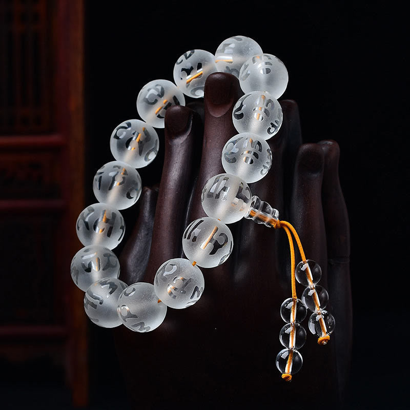 Foviel Tibet Weiß Kristall Schwarz Onyx Om Mani Padme Hum-Meditation Armband