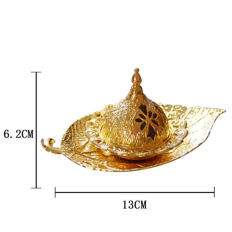 Buddha Stones Tibetan Gold Mini Leaf Coaster Meditation Incense Burner Incense Burner BS 11