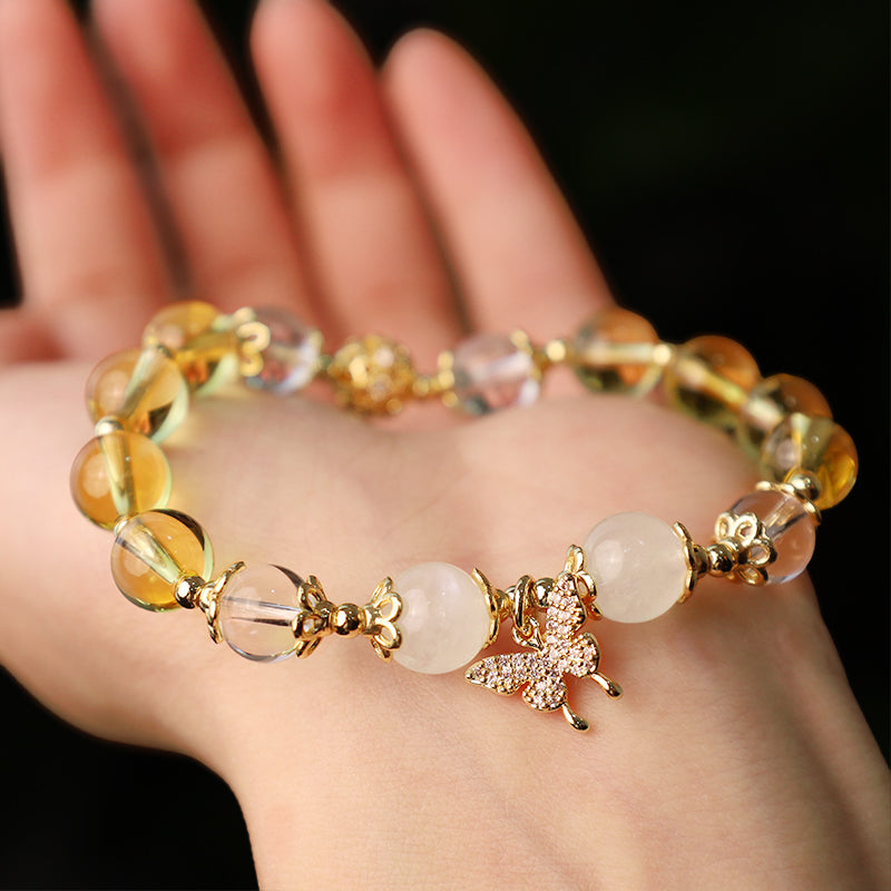 Buddha Stones Citrine Moonstone Butterfly Charm Prosperity Protection Bracelet Bracelet BS 4