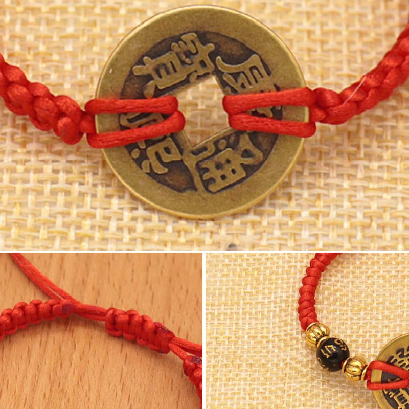 Buddha Stones Copper Coin Fortune Red String Weave Bracelet Bracelet BS 8