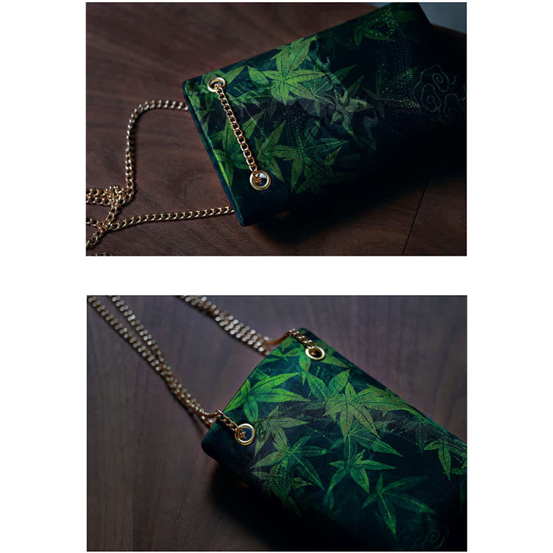 Buddha Stones Small Maple Leaf Persimmon Metal Chain Crossbody Bag Shoulder Bag Cellphone Bag Handbags BS 10
