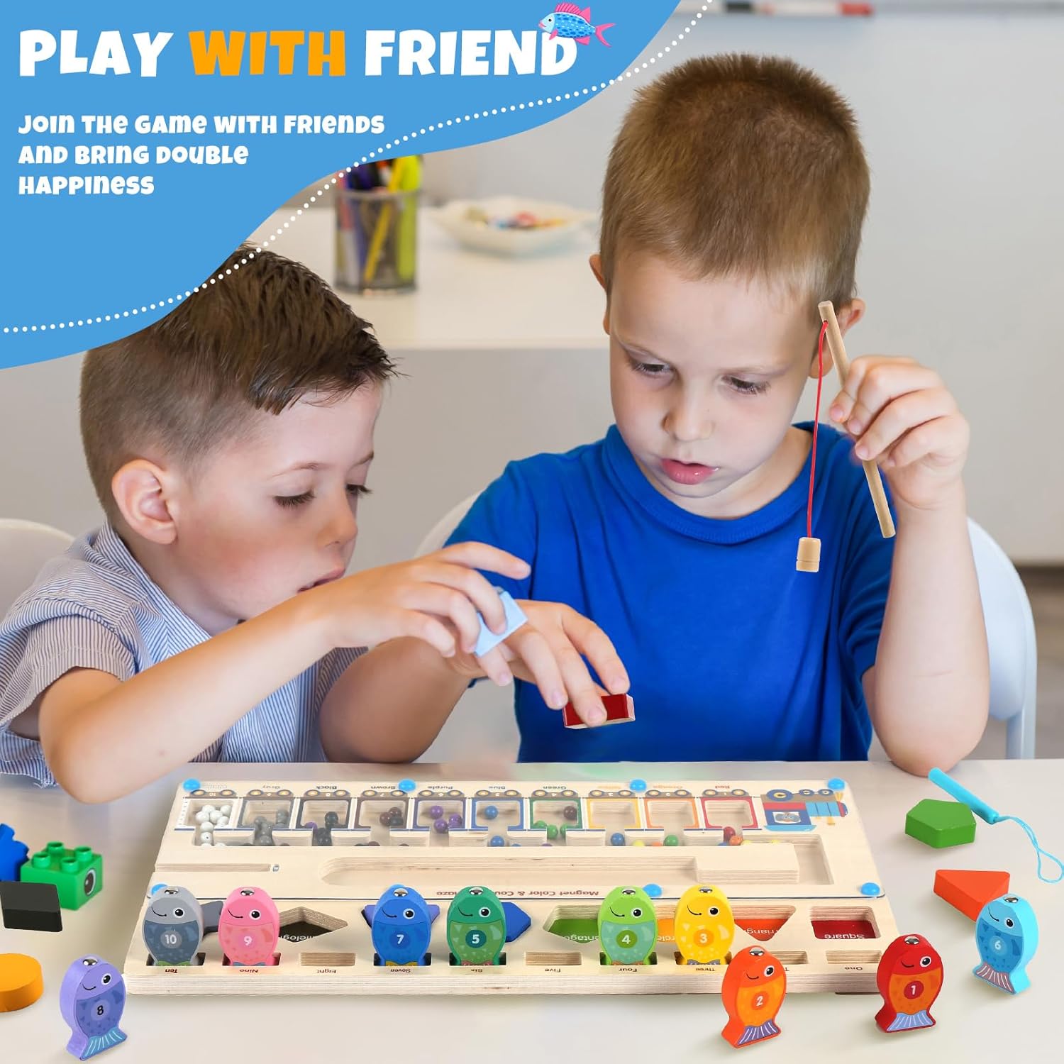 Fidtoy 3 in 1 Montessori Magnetic Maze Toy for Toddlers Color Sorting Shape Matching Fishing Game Learning Board Fine Motor Skills Educational Travel Toy