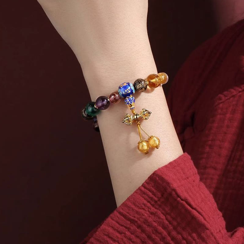 Buddha Stones Tibetan Colorful Incense Ash Liuli Glass Bead Om Mani Padme Hum Dorje Vajra 18 Beads Wrist Mala Wrist Mala BS 12