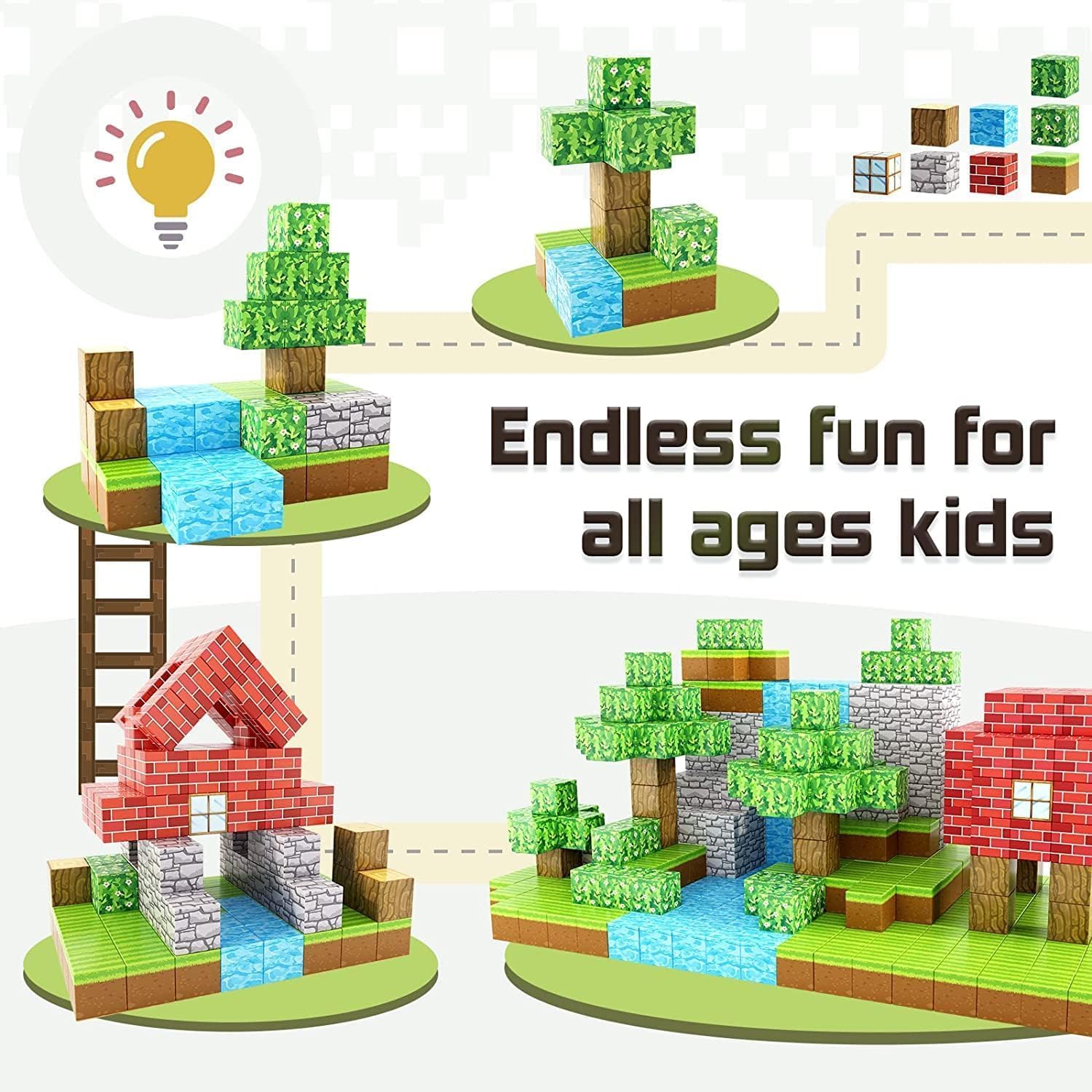 Fidtoy 100 Piece Forest Magnetic Blocks for Kids 3+ STEM Building Toy Set, Dinosaur Theme Magnetic Cube Construction Blocks for Toddlers, Preschool Pretend Play, Creative Castle and Garage Building Toy