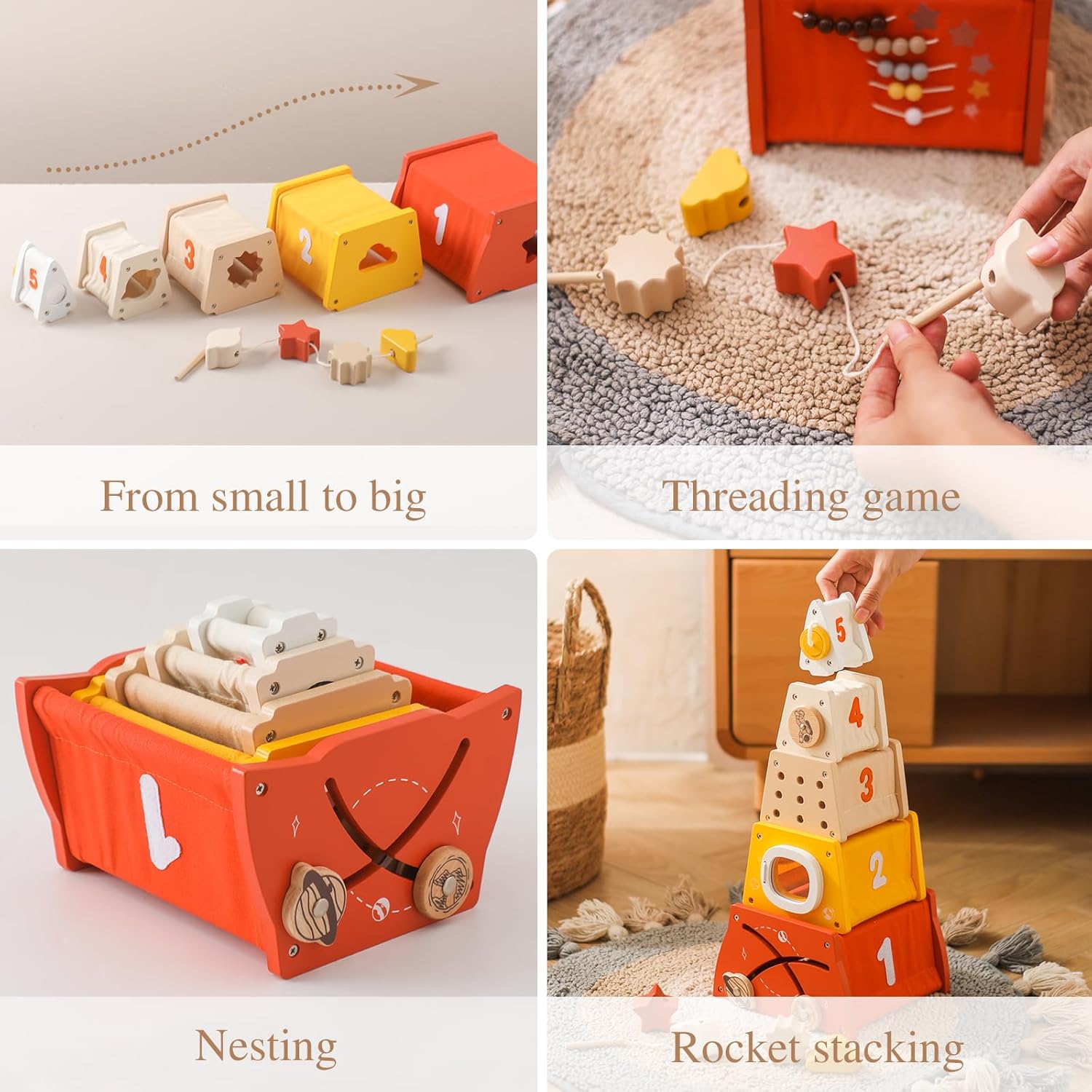 Fidtoy Wooden Stacking Nesting Toy Montessori Stacking Blocks for Toddlers Color Sorting Balance Learning Toy Fine Motor Skills Educational Gift