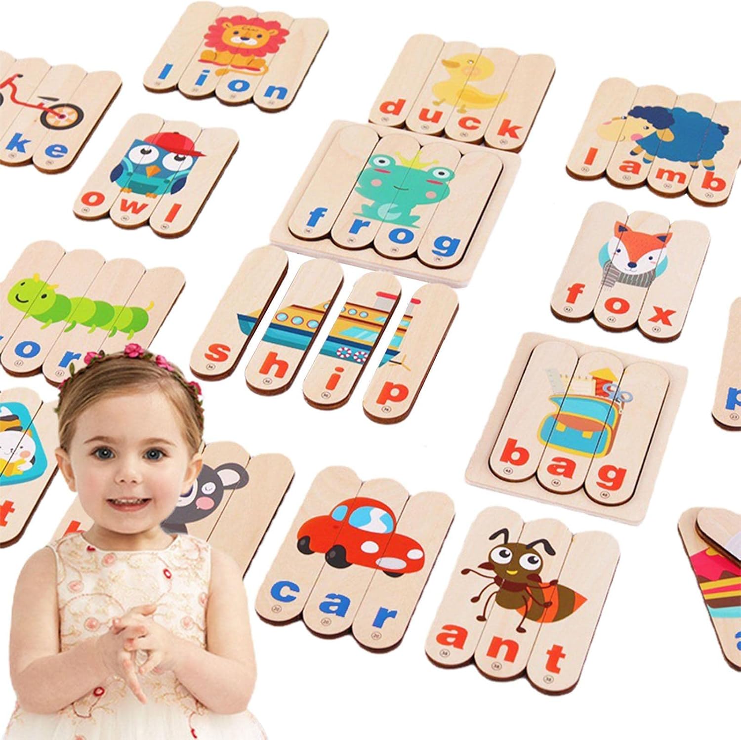 Fidtoy Wooden Spelling Learning Stick Puzzle Alphabet Word Matching Game for Kids Ages 2 to 6