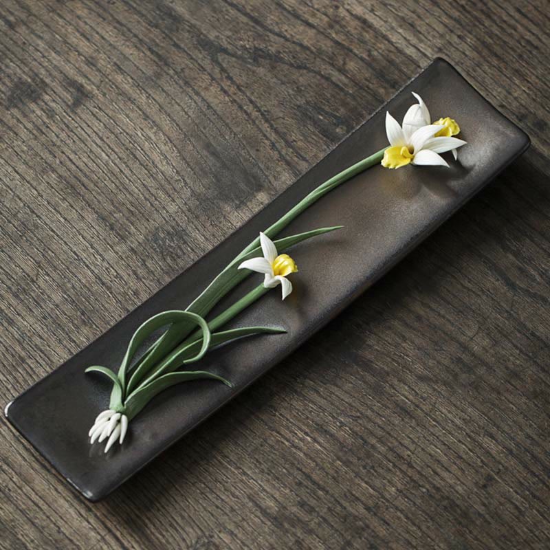 Buddha Stones Lotus Peony Rose Flower Ceramic Spiritual Incense Burner Incense Burner BS White Orchid