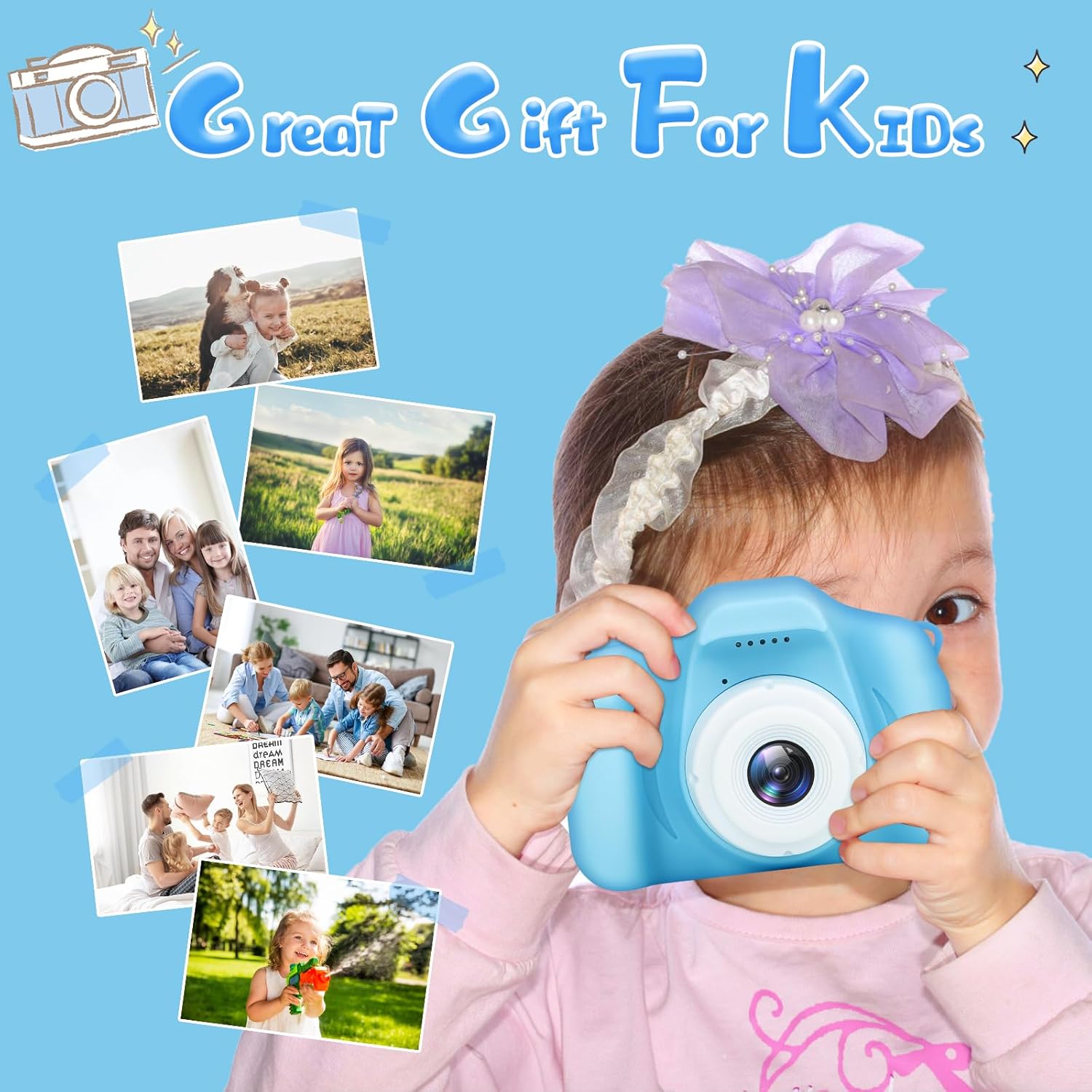 Appareil photo numérique pour enfants Fidtoy 48MP 1080P, mini appareil photo pour tout-petits avec carte SD 32 Go