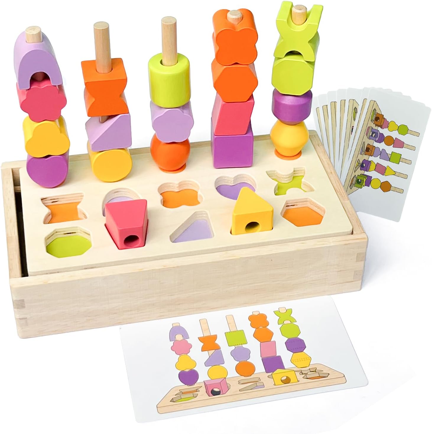 Fidtoy Wooden Shape and Number Learning Board for Kids – Montessori Counting Rings Math Toy