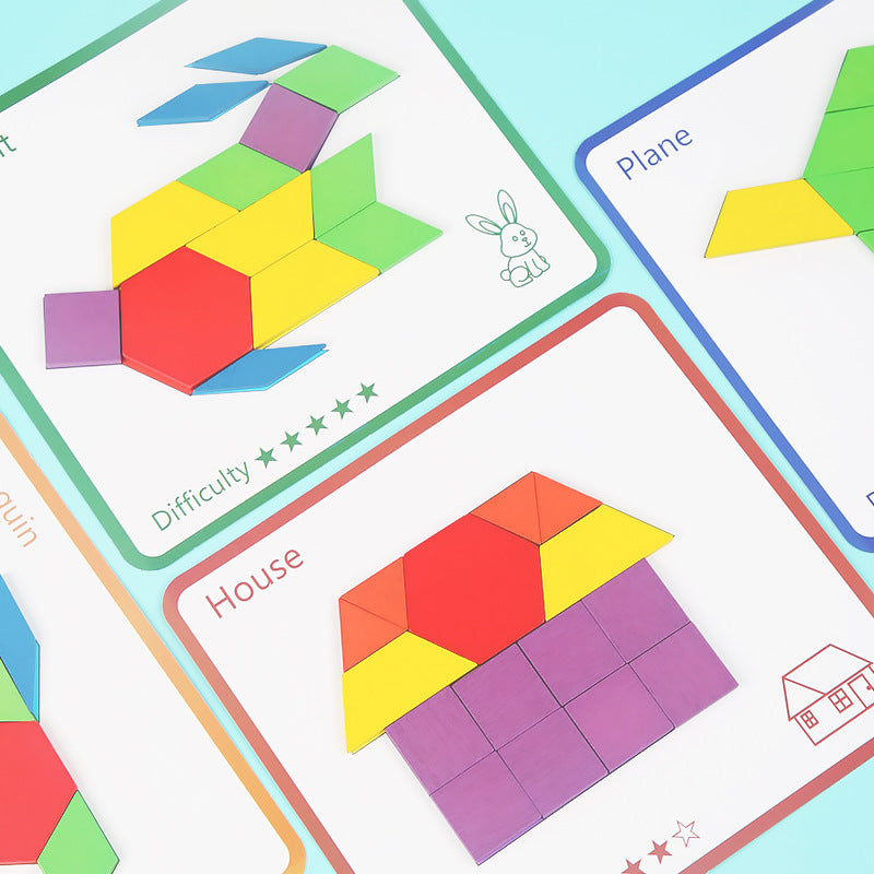 Fidtoy 155-Piece Wooden Pattern Blocks Puzzle for Kids – STEM Learning Toy, Montessori Early Education, Colorful Geometric Shapes