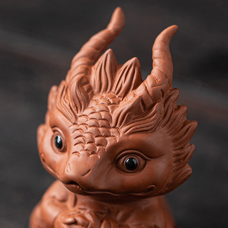 Buddha Stones Luck Dragon Wealth Tea Pet Purple Clay Figurine Decoration Decorations BS 12