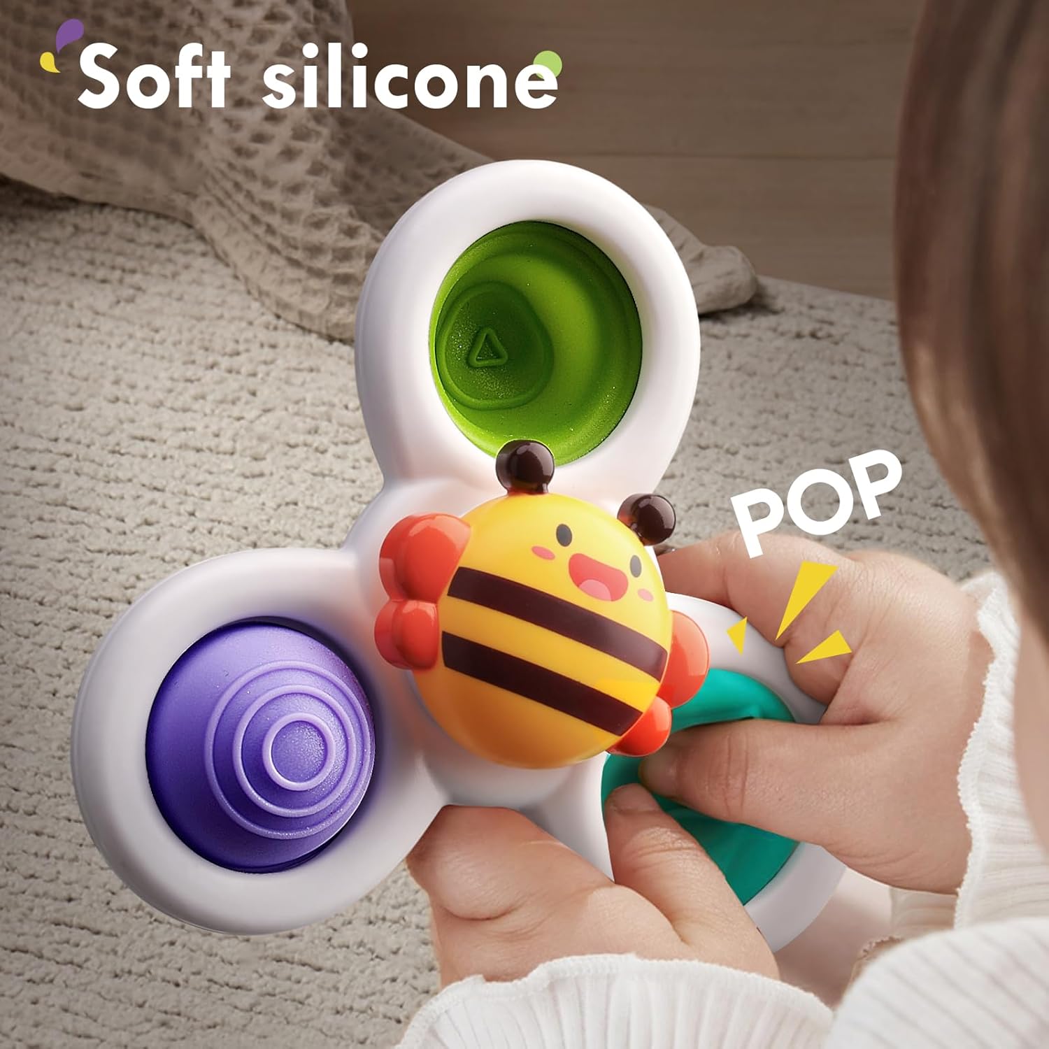 Juguetes Fidtoy Suction Fidget Spinner para niños pequeños, juego de 3 piezas