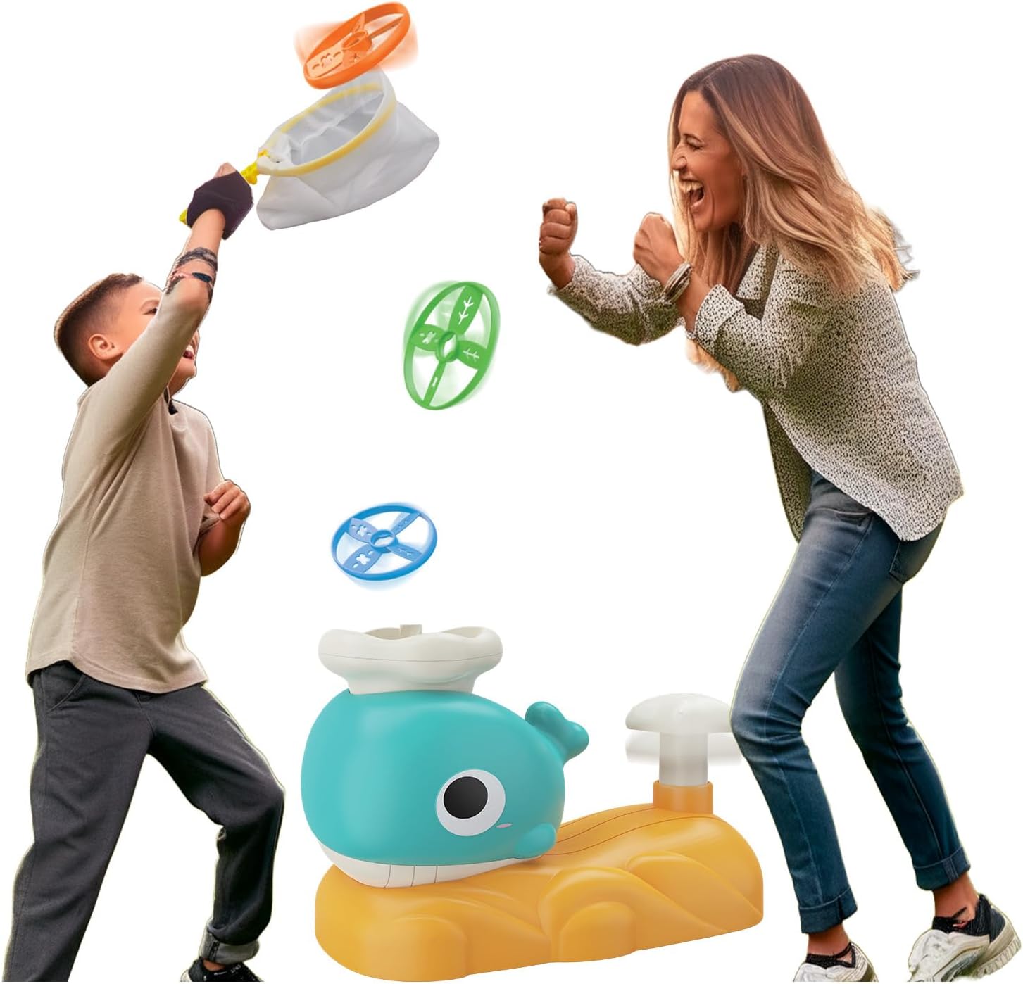 Juguete lanzador de discos voladores de ballena Fidtoy con redes de captura