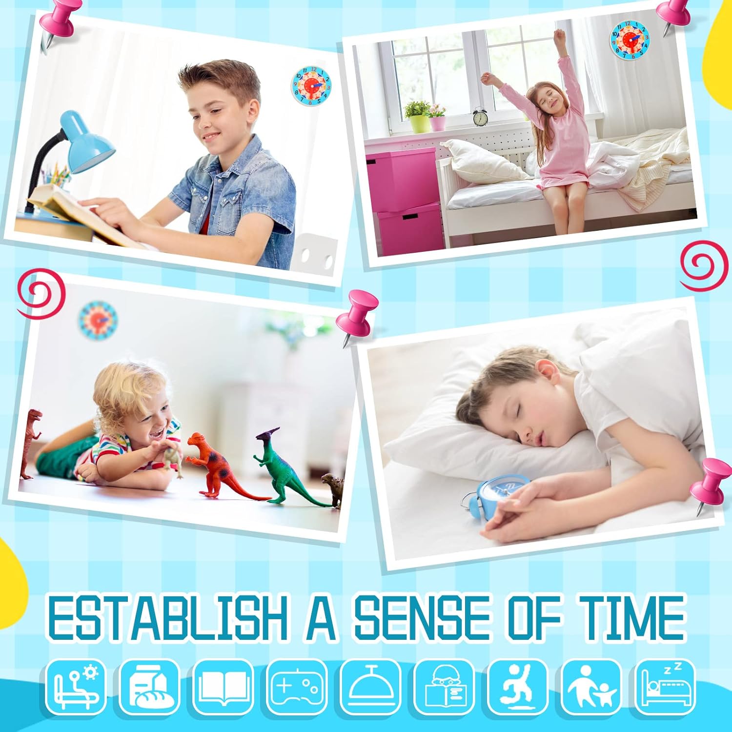 Fidtoy Reloj de Aprendizaje Montessori de Madera – Juguete Educativo para Niños Pequeños sobre el Tiempo y la Independencia