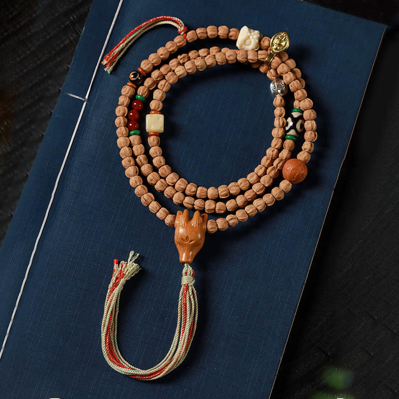 Buddha Stones 108 Beads Bodhi Seed Red Agate Deer Head Wisdom Mala Bracelet Mala Bracelet BS 1