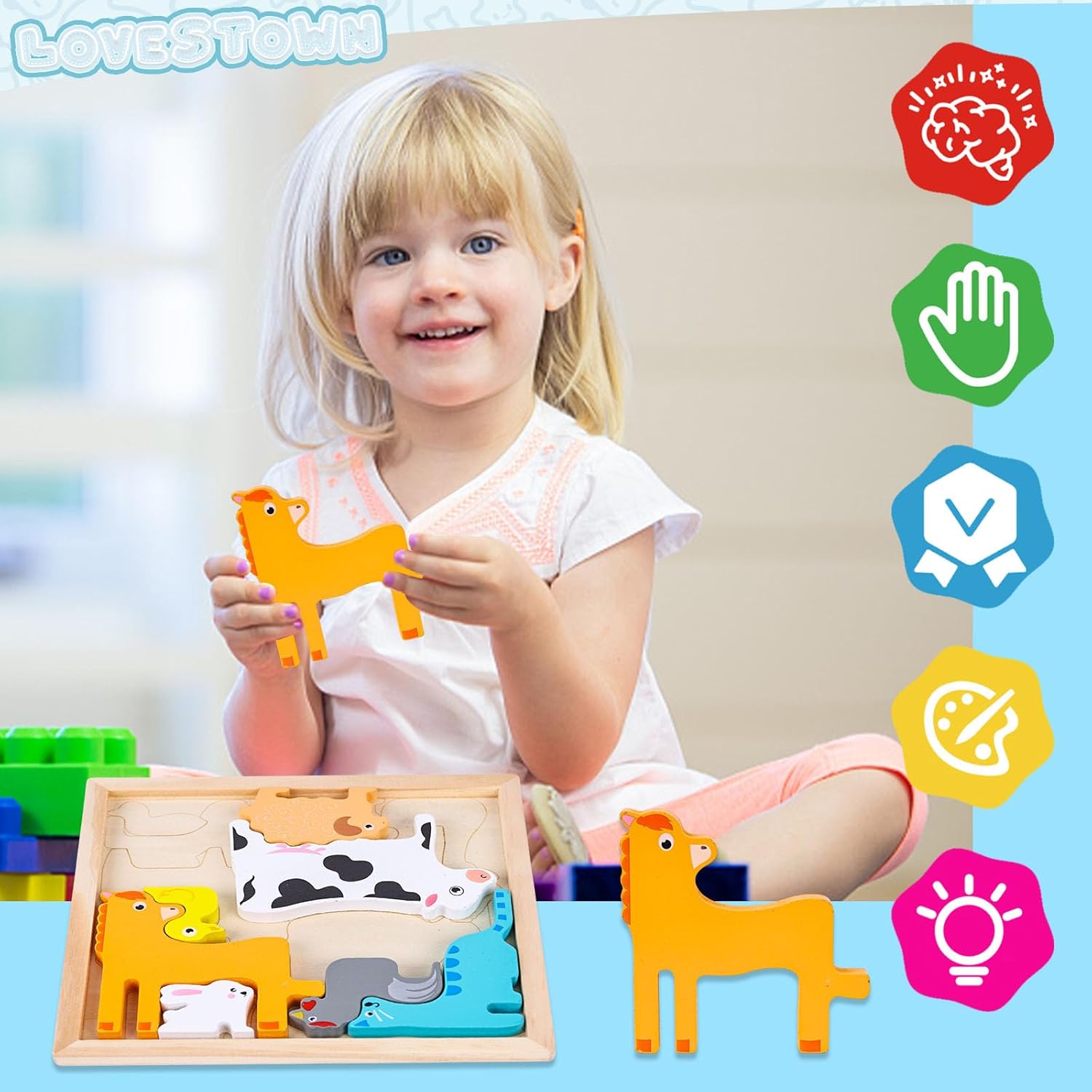 Fidtoy Puzzle en Bois Tangram Animaux de la Ferme – Jouet Montessori pour Tout-Petits