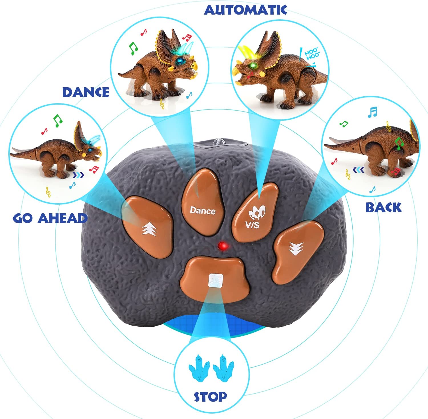 Fidtoy Juguete de dinosaurio con control remoto para niños con luces y rugido