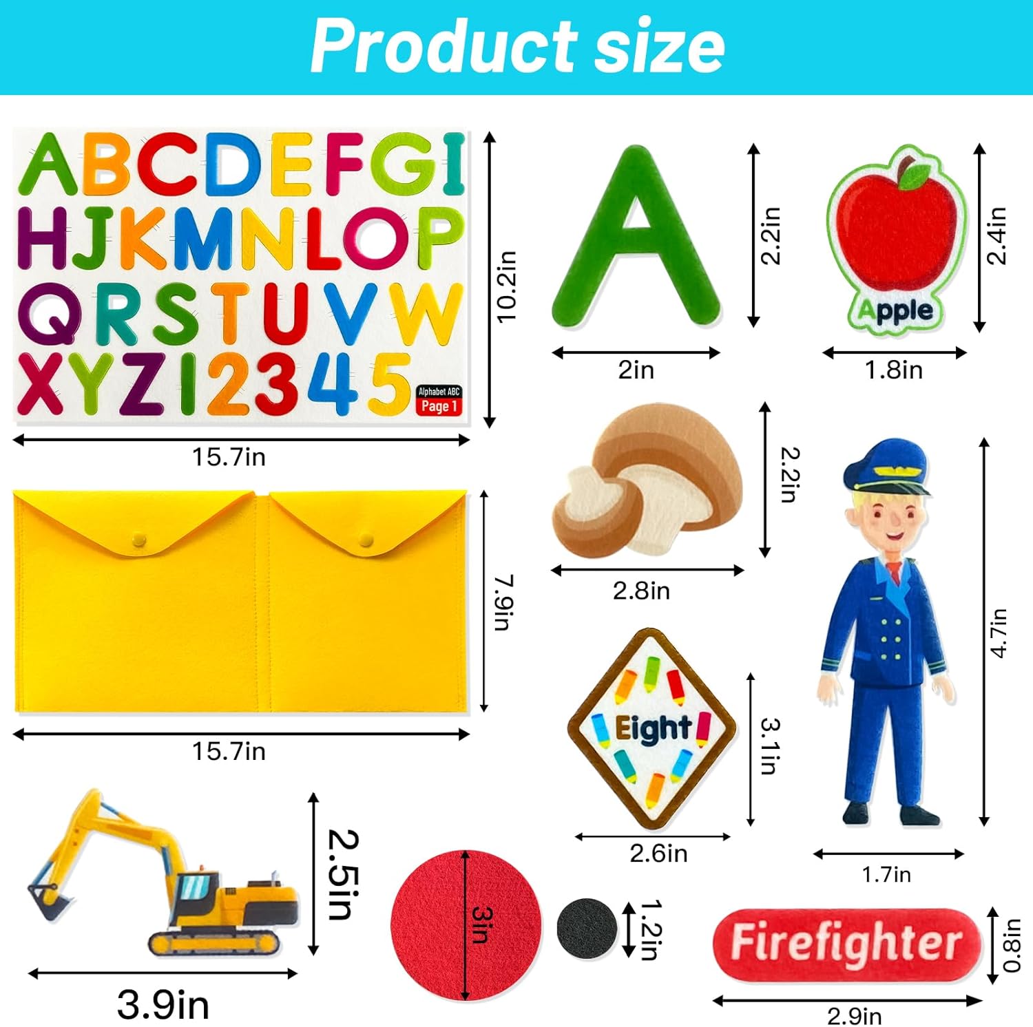 PENGFULL Juego de 5 piezas de aprendizaje de fieltro, letras del alfabeto, frutas y verduras, números, ayudantes de la comunidad, piezas de aprendizaje de transporte, para tabla de franela de fieltro, para niños pequeños de preescolar