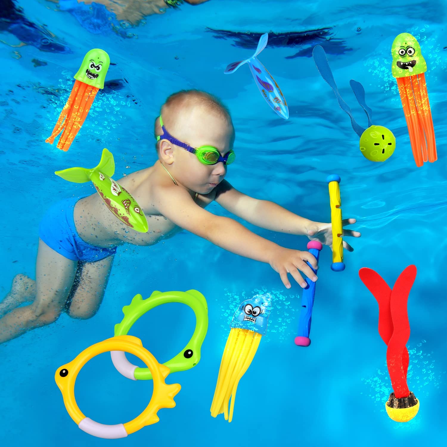 Juego de juguetes de buceo Fidtoy para piscina para niños de 4 a 8 años, búsqueda del tesoro