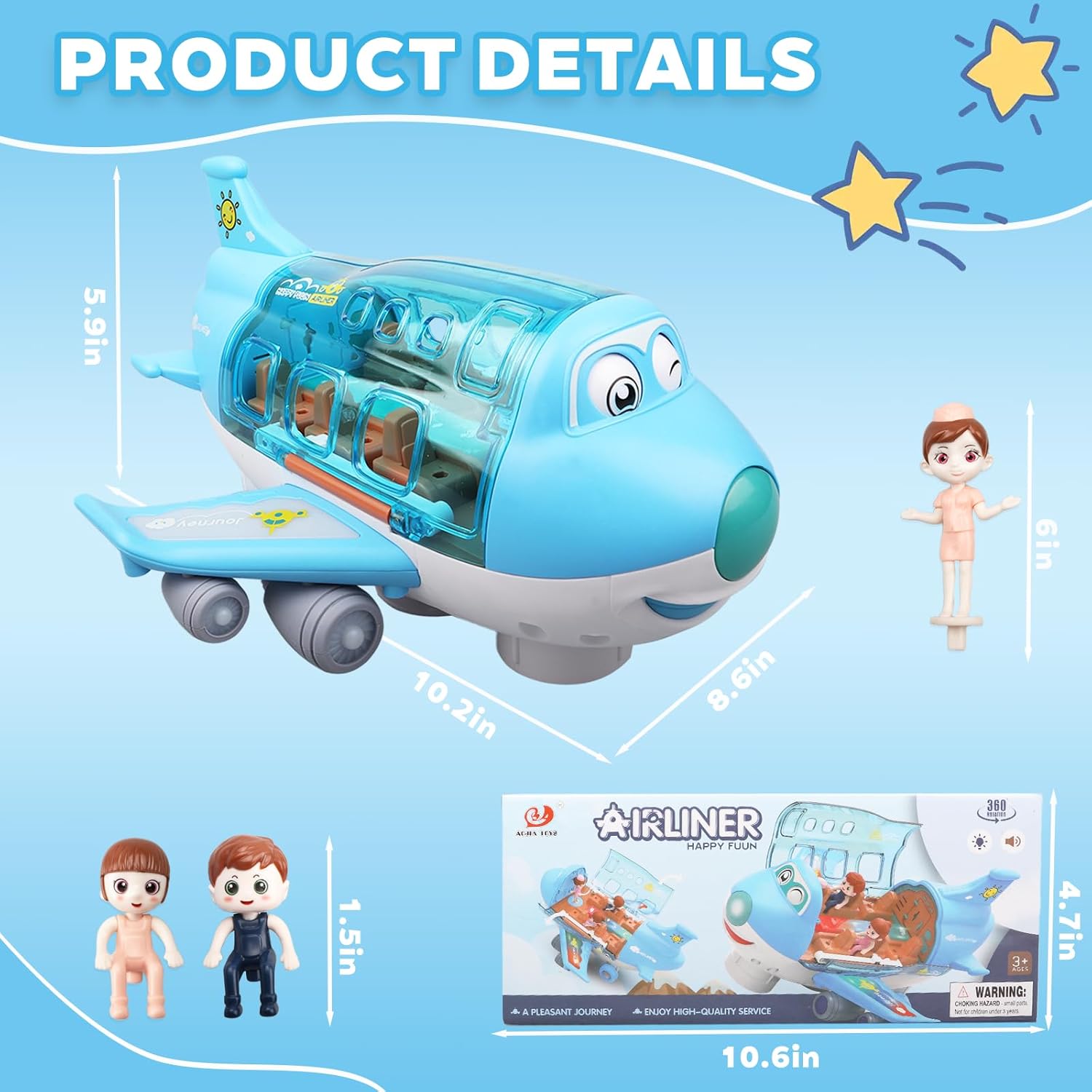 Fidtoy Avion Musical avec Lumières, Sons et Mouvement Automatique (Bump & Go) pour Enfants