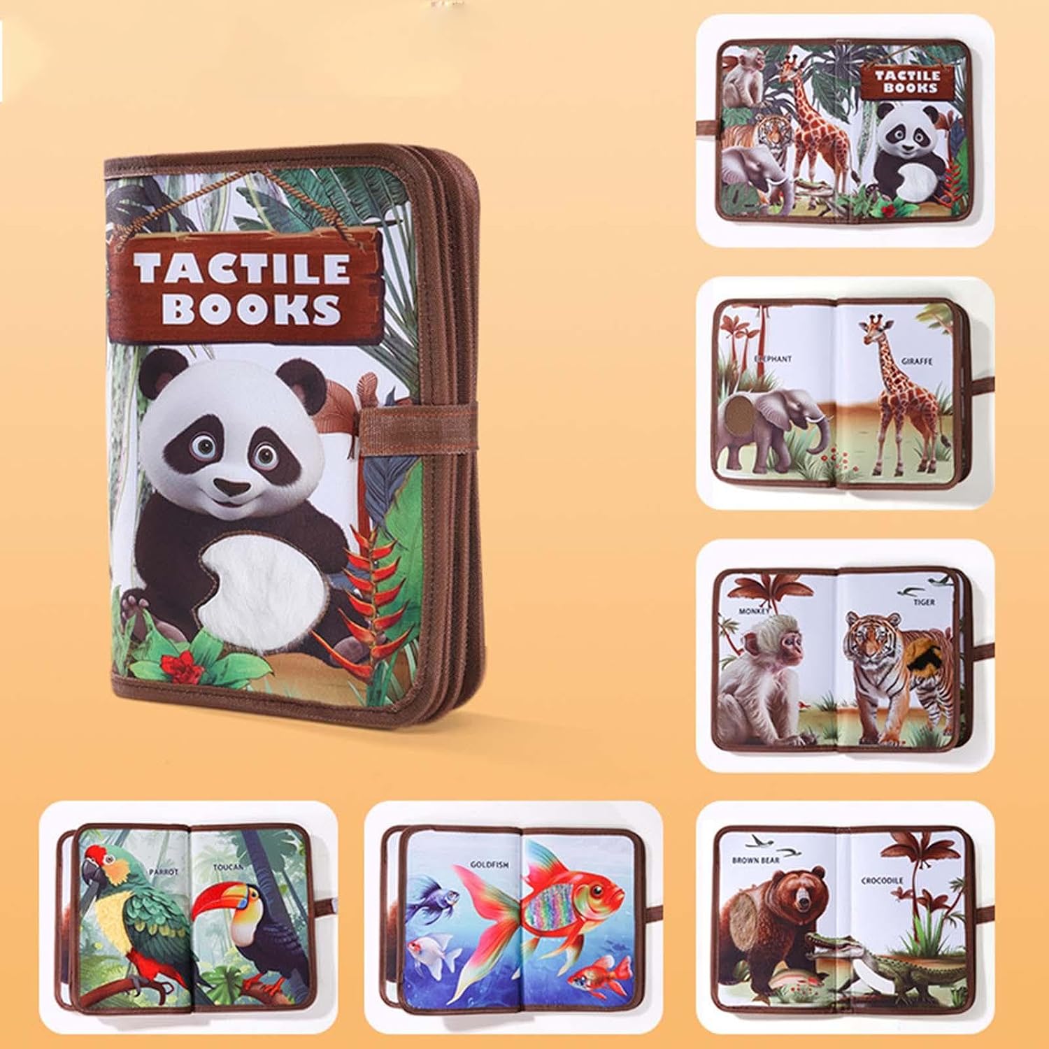 Fidtoy Wild Animals Tactile Touch and Feel Book for Toddlers | Cloth Sensory Quiet Book, Animal Recognition, Texture Exploration, Vocabulary, Tummy Time & Bedtime Reading Toy Age 2+
