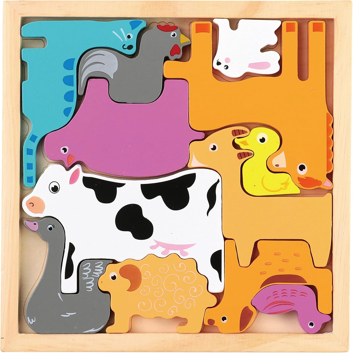 Fidtoy 3D Assembling Puzzle Board Random Design, Wooden Farm Animal Puzzle Board, Number Matching Fine Motor Learning Toy for Kids