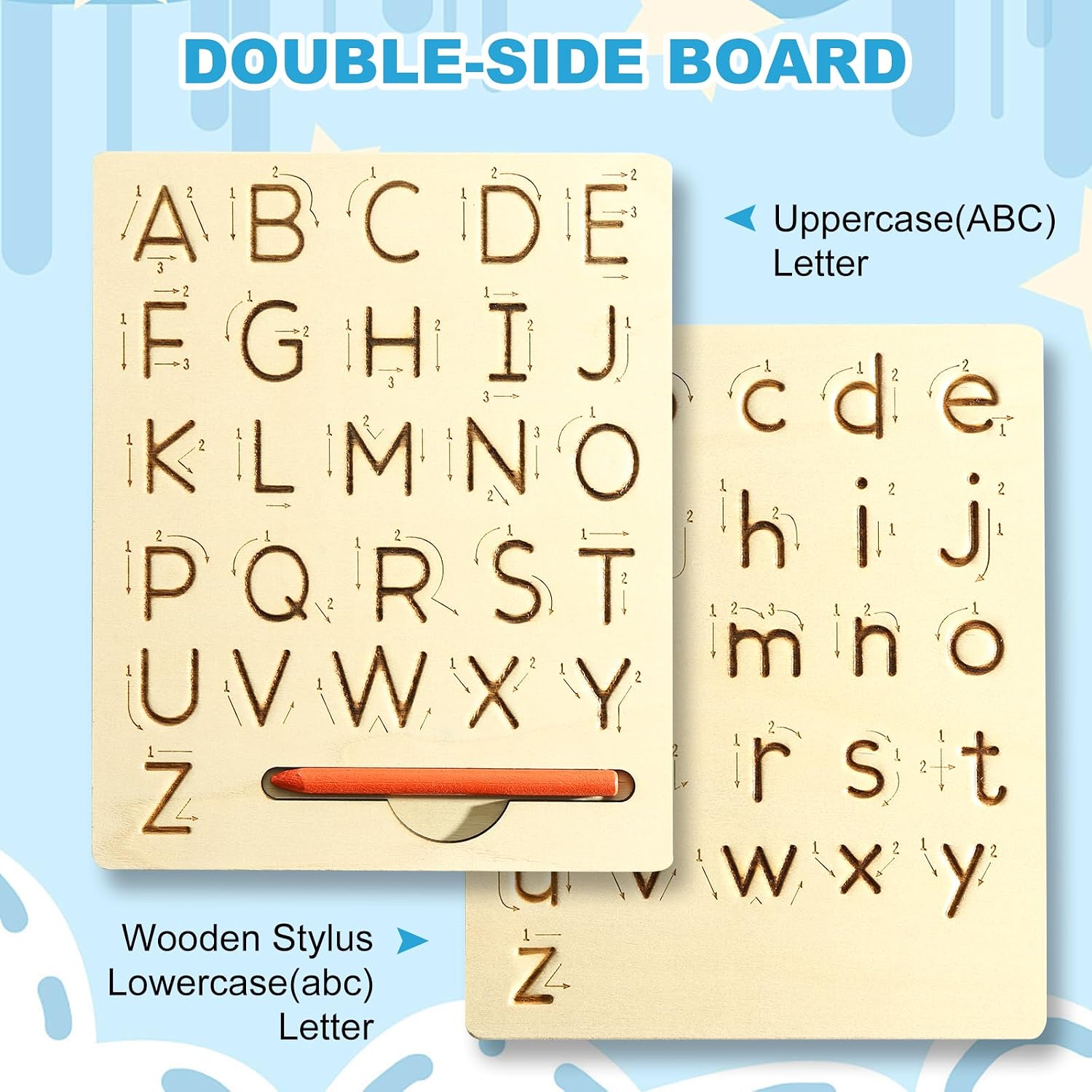 Tablero Montessori de doble cara para trazar el abecedario - 324