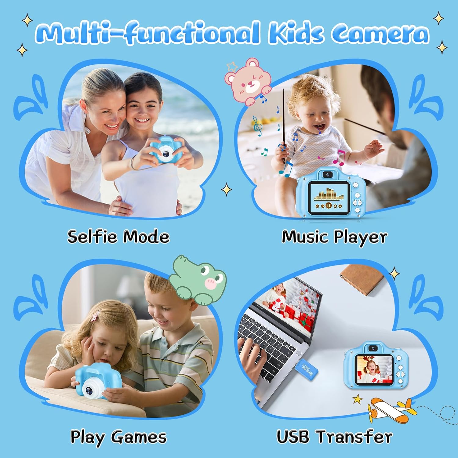 Appareil photo numérique pour enfants Fidtoy 48MP 1080P, mini appareil photo pour tout-petits avec carte SD 32 Go