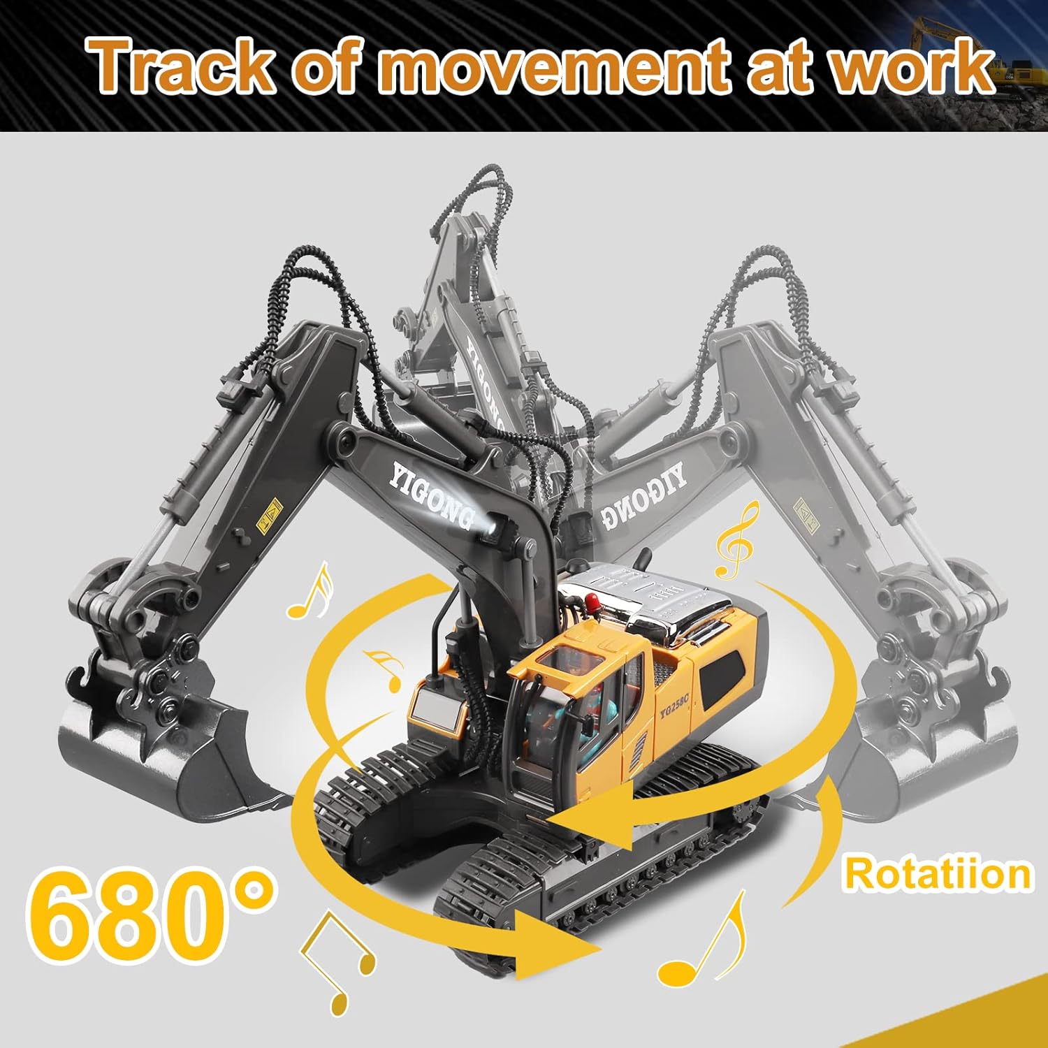 Fidtoy Excavadora de Juguete a Control Remoto, Camión de Construcción de 11 Canales con Pala Metálica, Luces y Sonido, Juguete STEM para Niños, Juego al Aire Libre