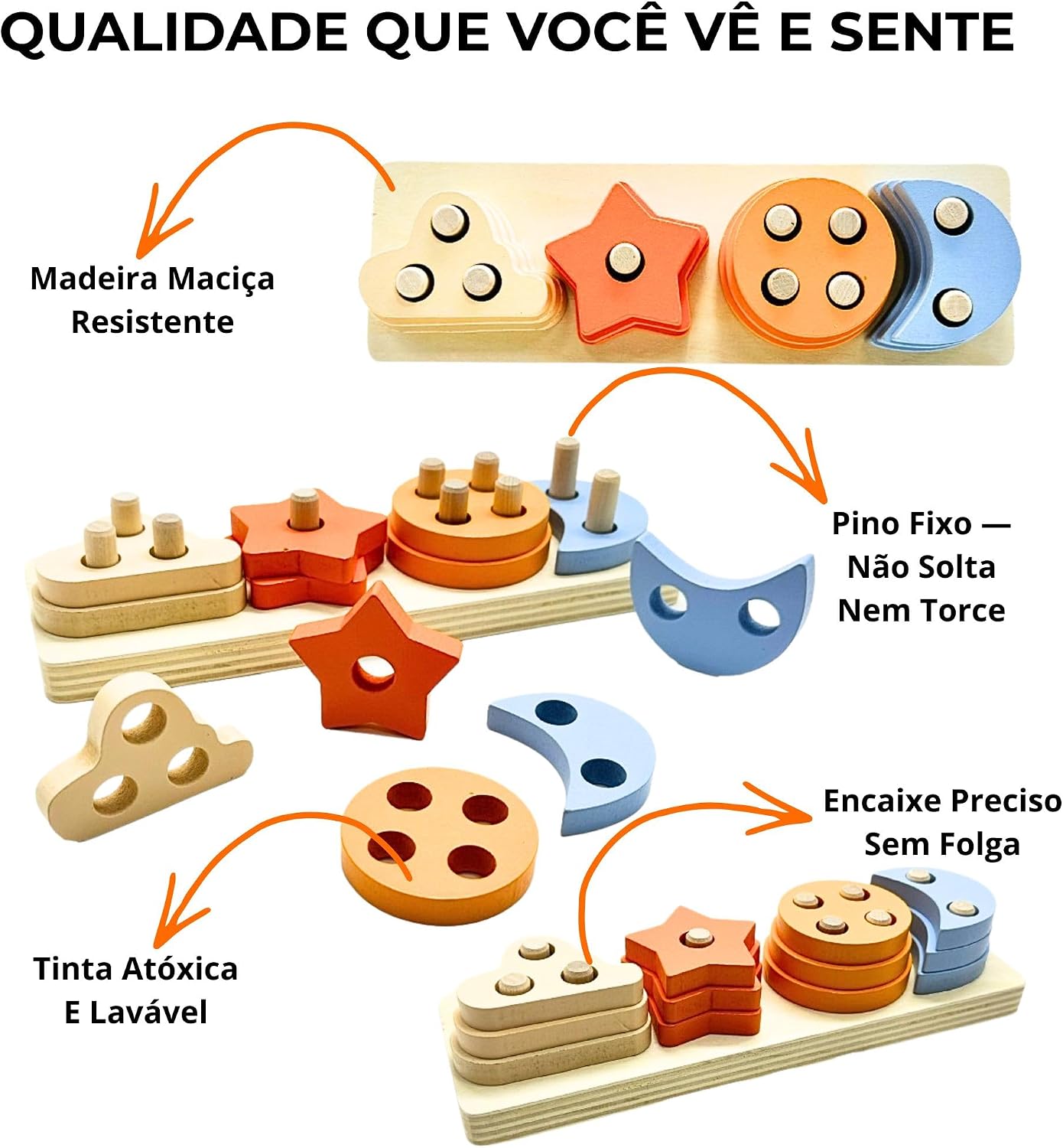 Columna clasificadora de formas de madera de estrella y media luna - 299