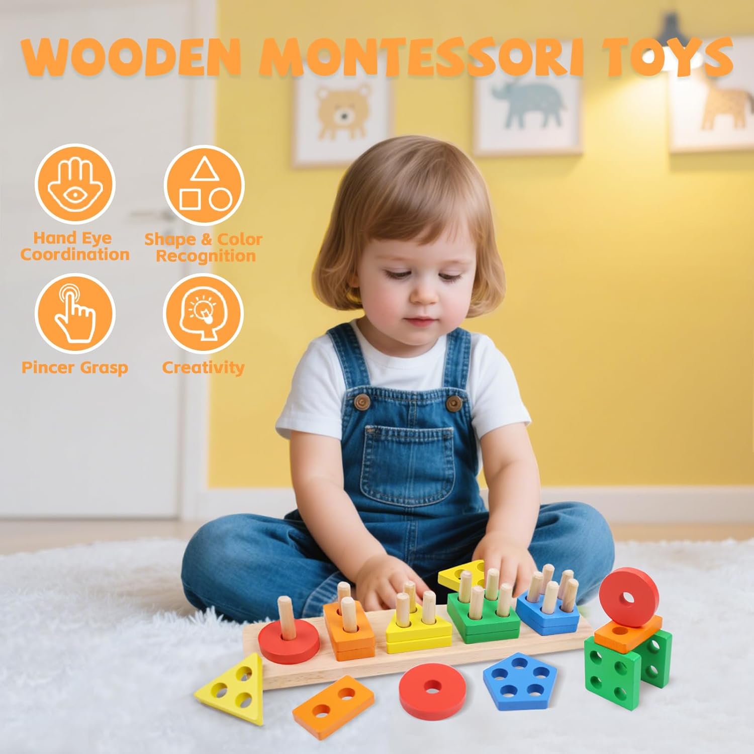 Fidtoy Wooden Shape Sorter Puzzle Learning Toy for Toddlers