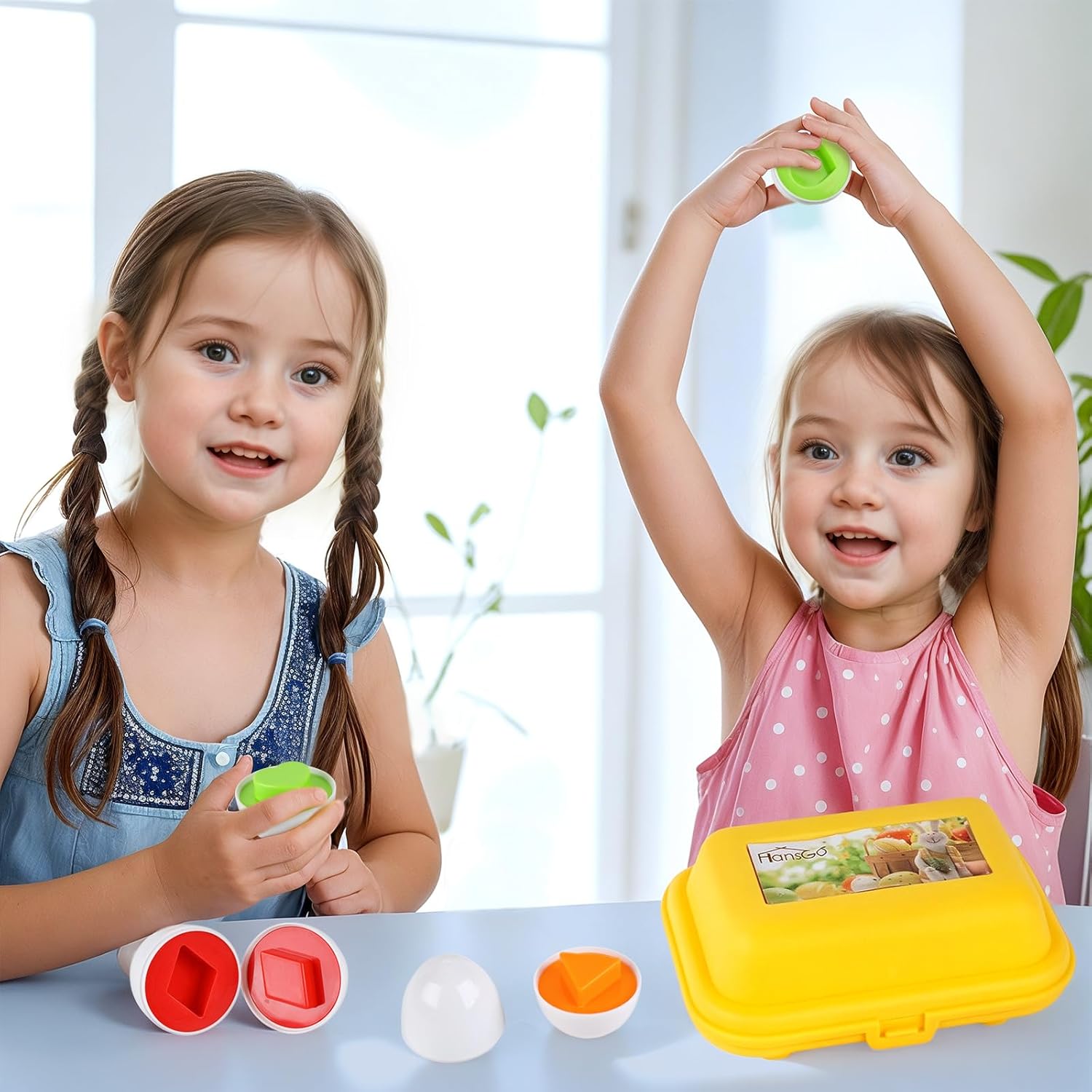 Fidtoy Matching Eggs Color Recognition Shape Sorting Toy for Toddlers Plastic 6-Piece Learning Set Age 2-6