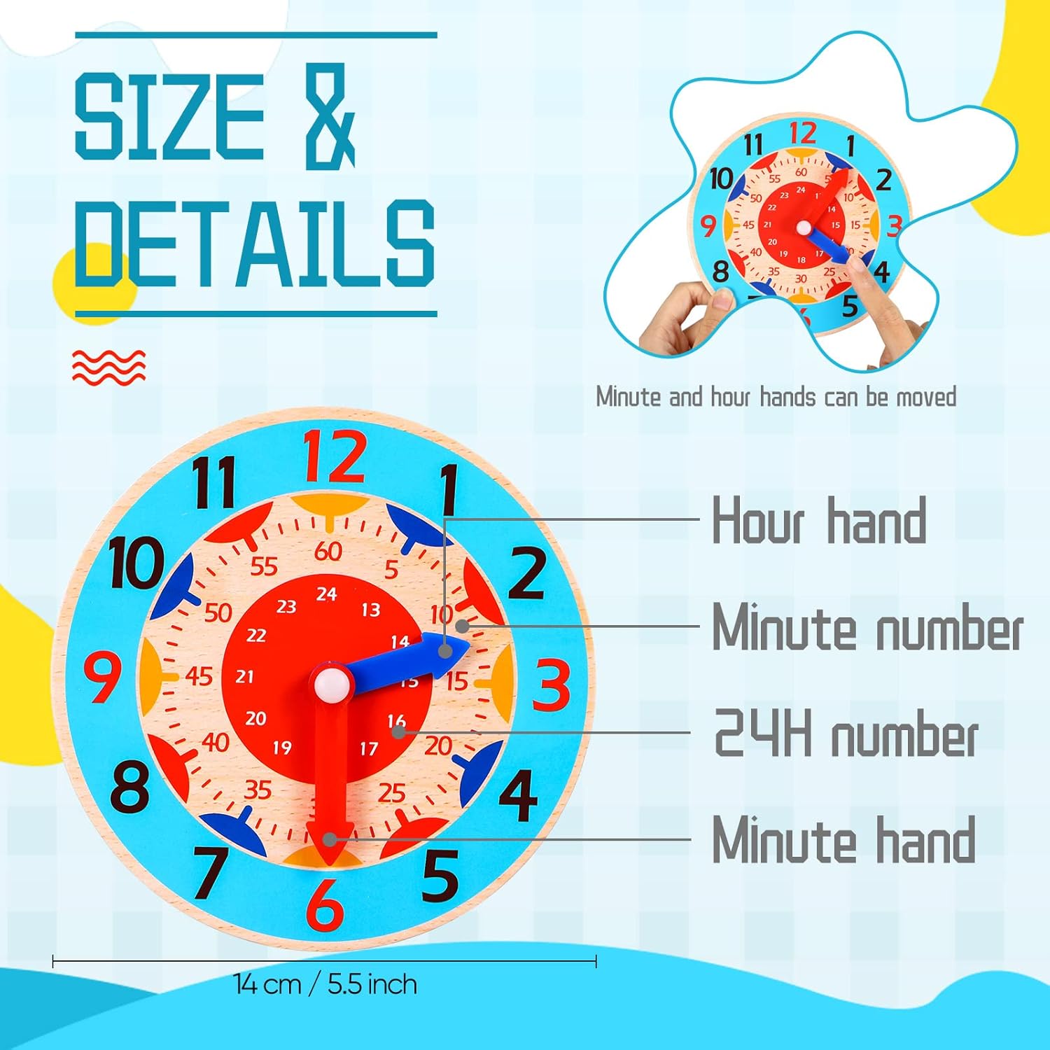 Fidtoy Reloj de Aprendizaje Montessori de Madera – Juguete Educativo para Niños Pequeños sobre el Tiempo y la Independencia