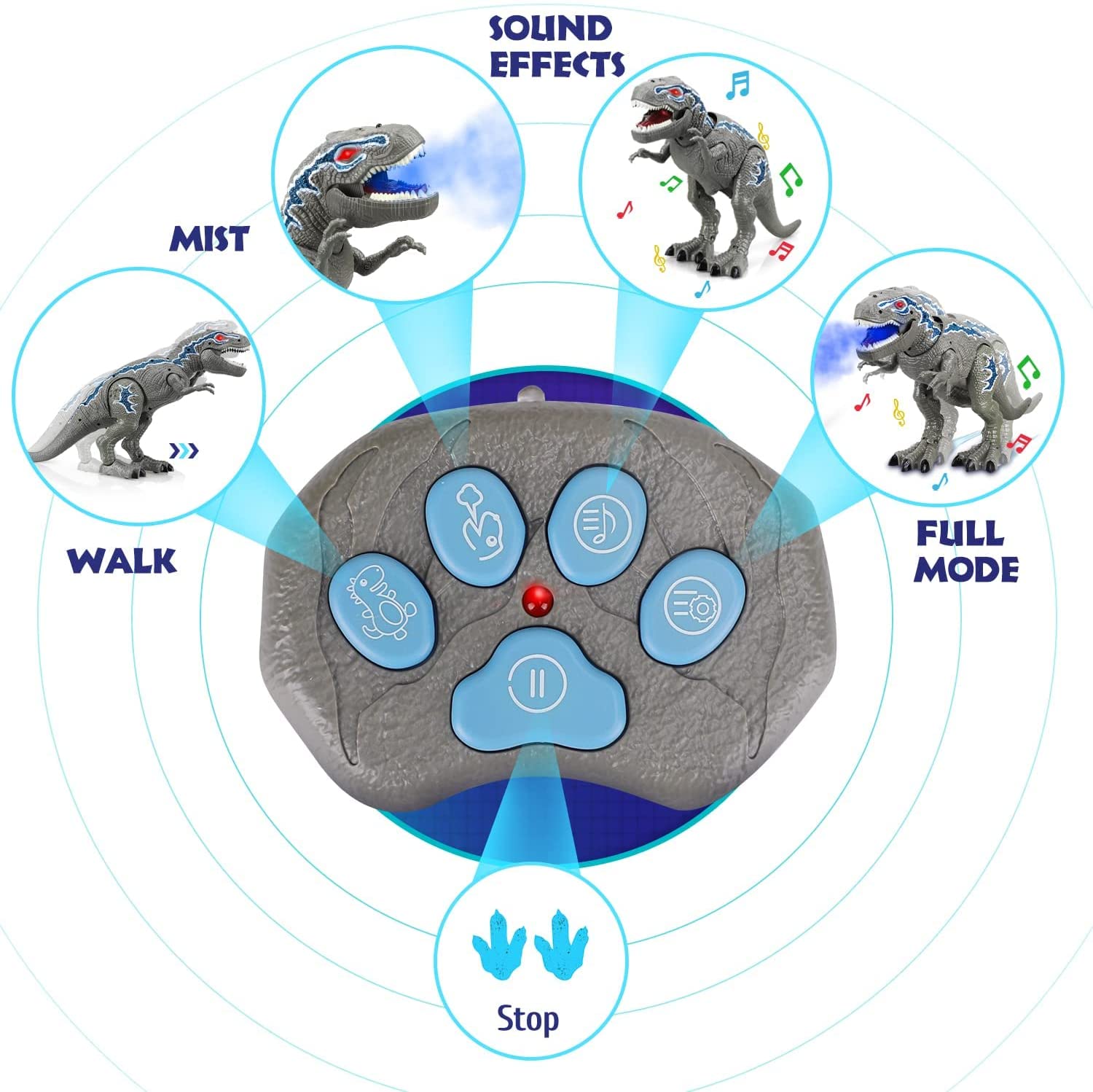 Juguete de dinosaurio T-Rex con control remoto Fidtoy y pulverizador de niebla para niños