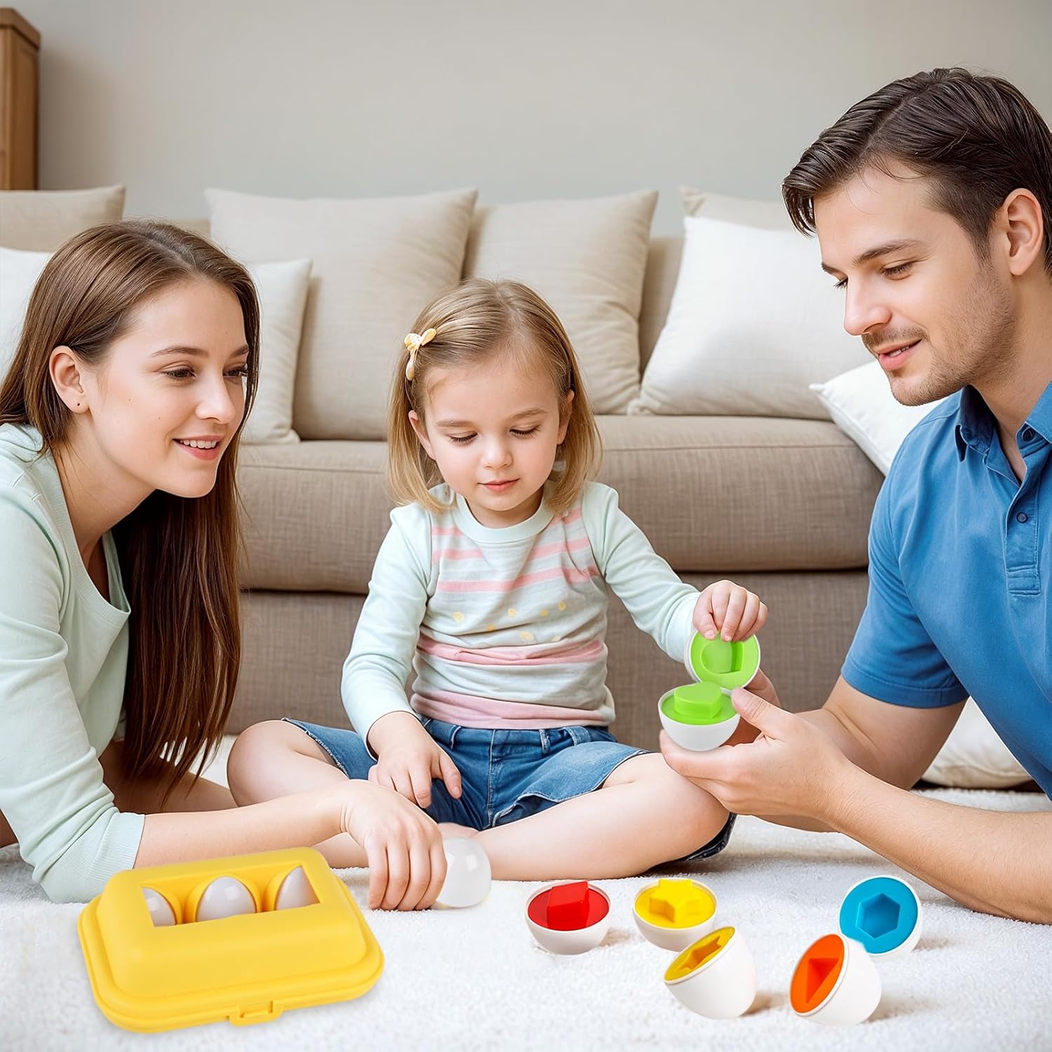 Fidtoy Matching Eggs Color Recognition Shape Sorting Toy for Toddlers Plastic 6-Piece Learning Set Age 2-6