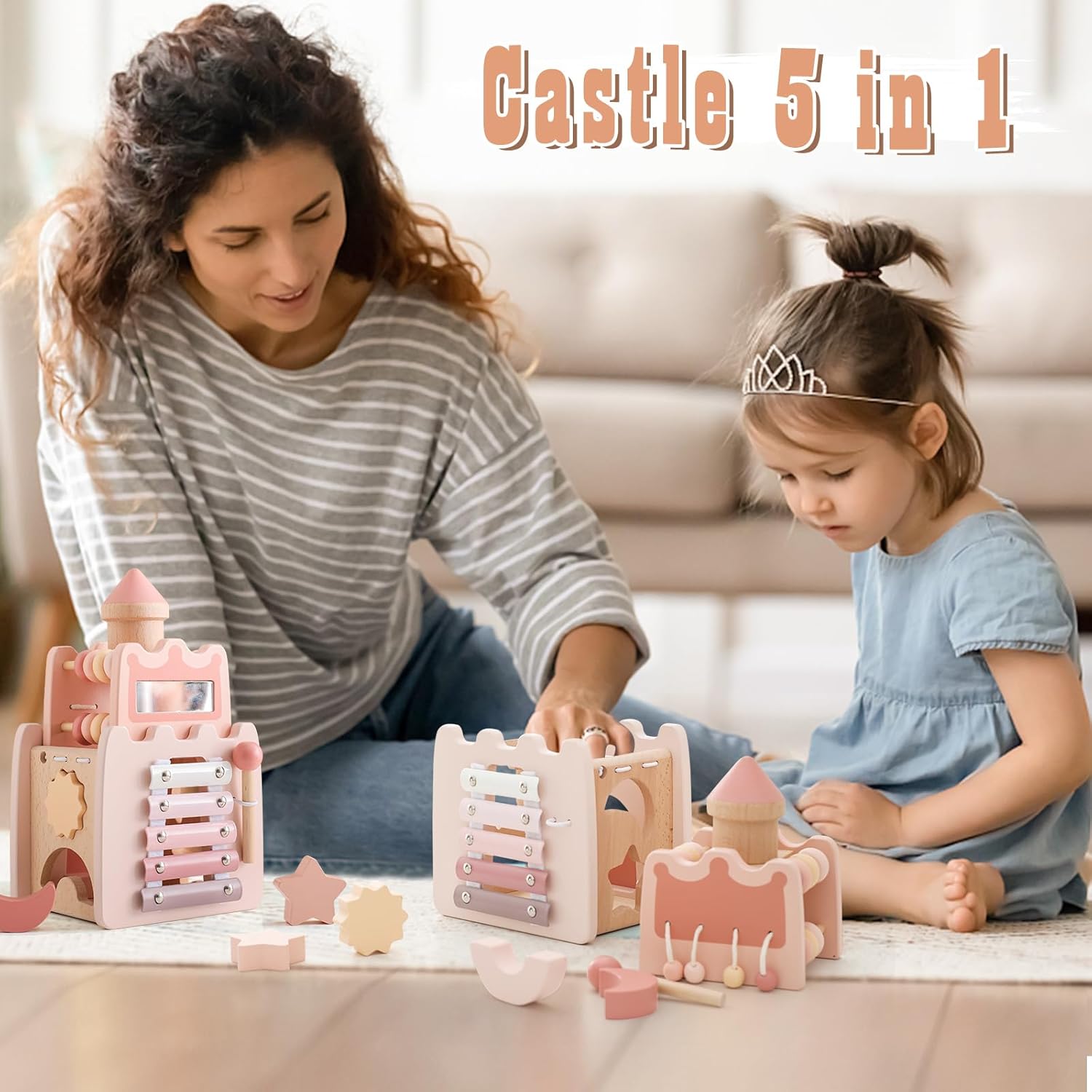 Fidtoy Wooden Activity Castle Toy for Kids 3+ Educational Play
