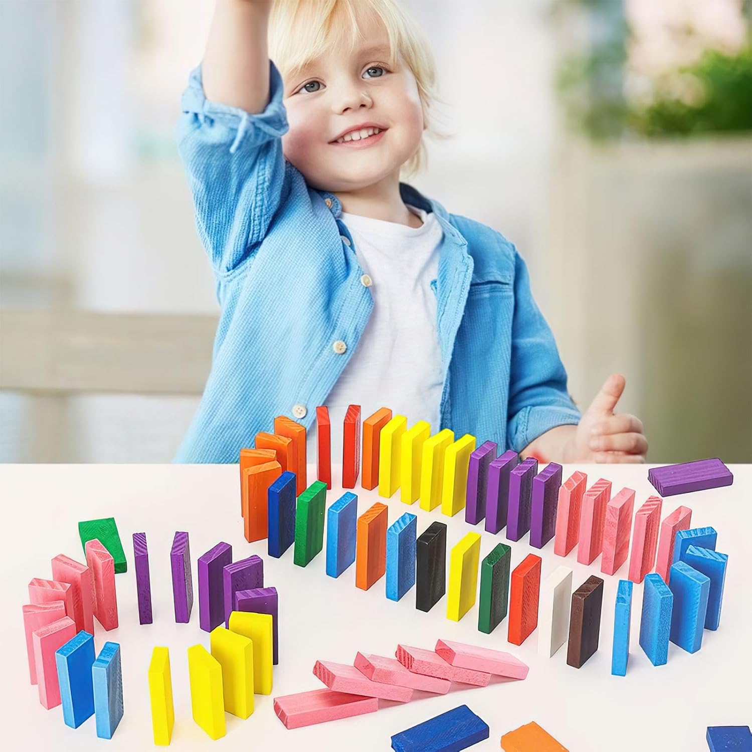 Jeu de dominos en bois Fidtoy, jeu d'apprentissage coloré