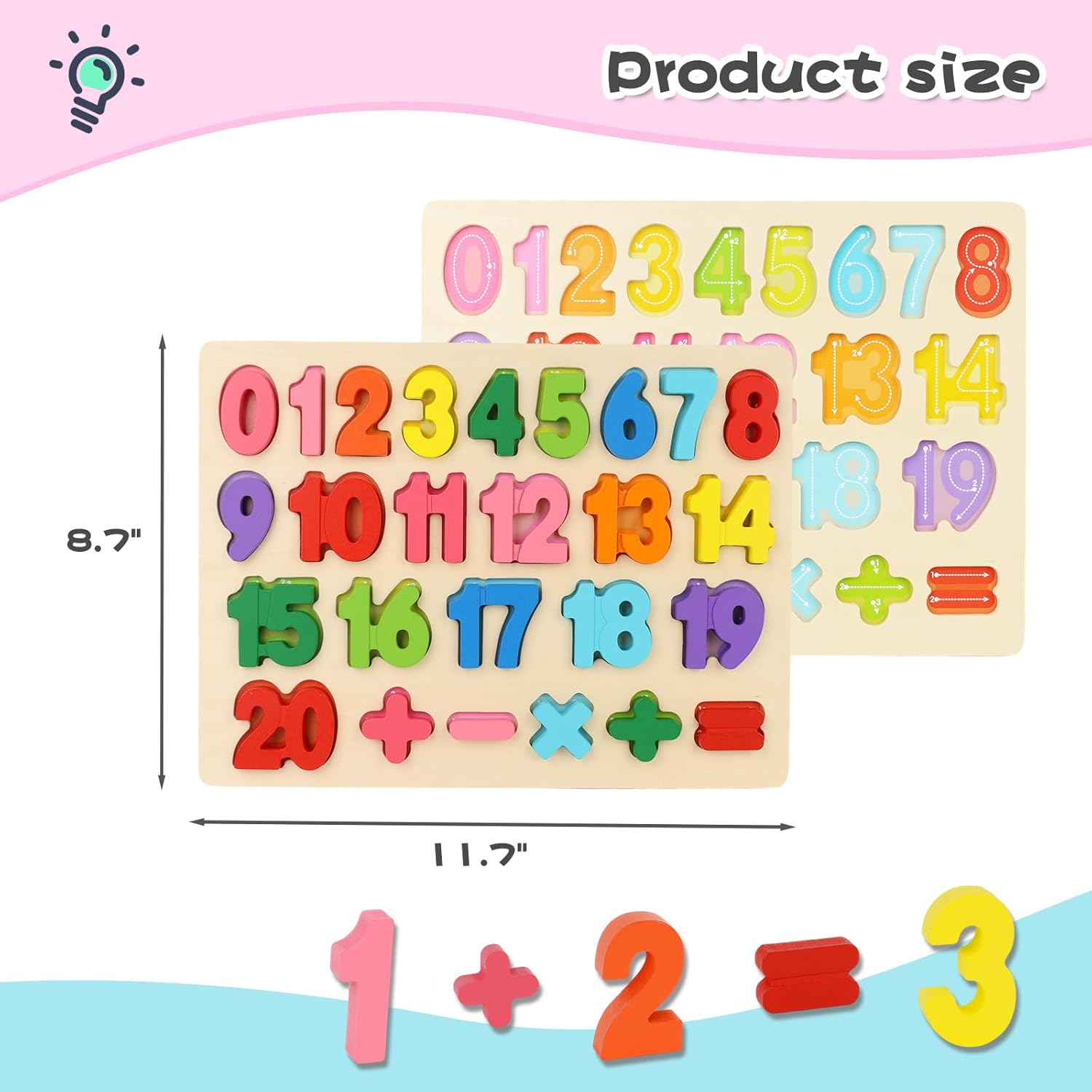 Fidtoy 3D Wooden Number Learning Board 0-20 Montessori Math Puzzle for Toddlers Number Counting Shape Recognition Toy