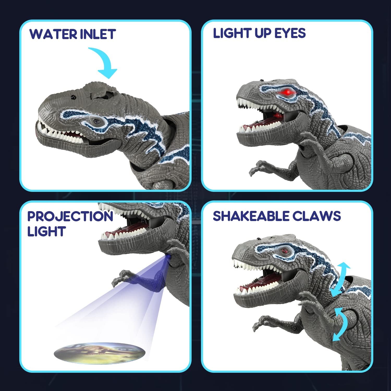 Juguete de dinosaurio T-Rex con control remoto Fidtoy y pulverizador de niebla para niños