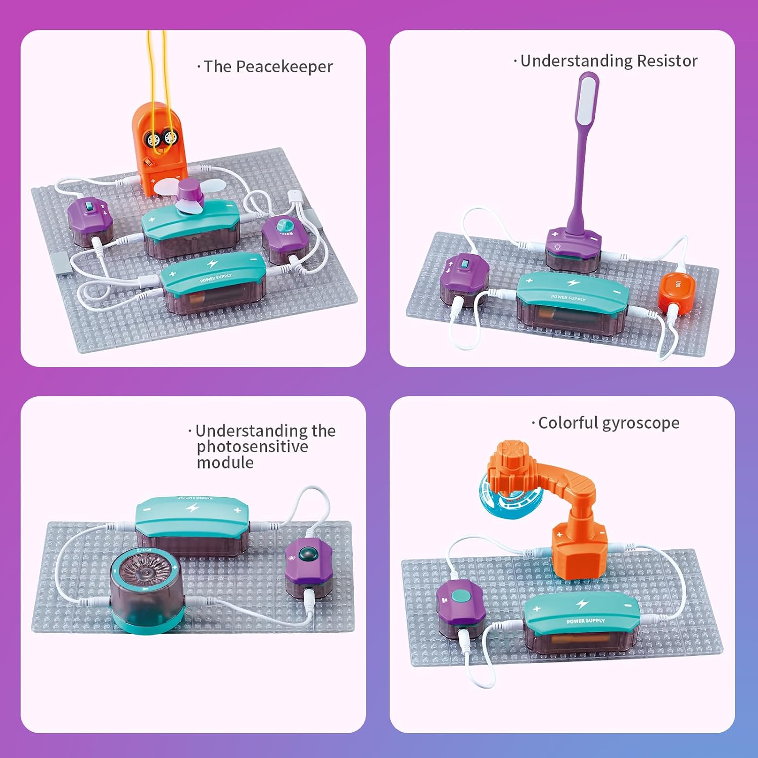 Fidtoy Science Education Electronic Circuit Blocks 34 Pieces for Kids Ages 6+, STEM Electronics Experiment Kit with 70+ Projects, Easy-Connect Circuit Blocks, Fan, Horn, Light Sensor, Switch, Resistors and USB Lamp