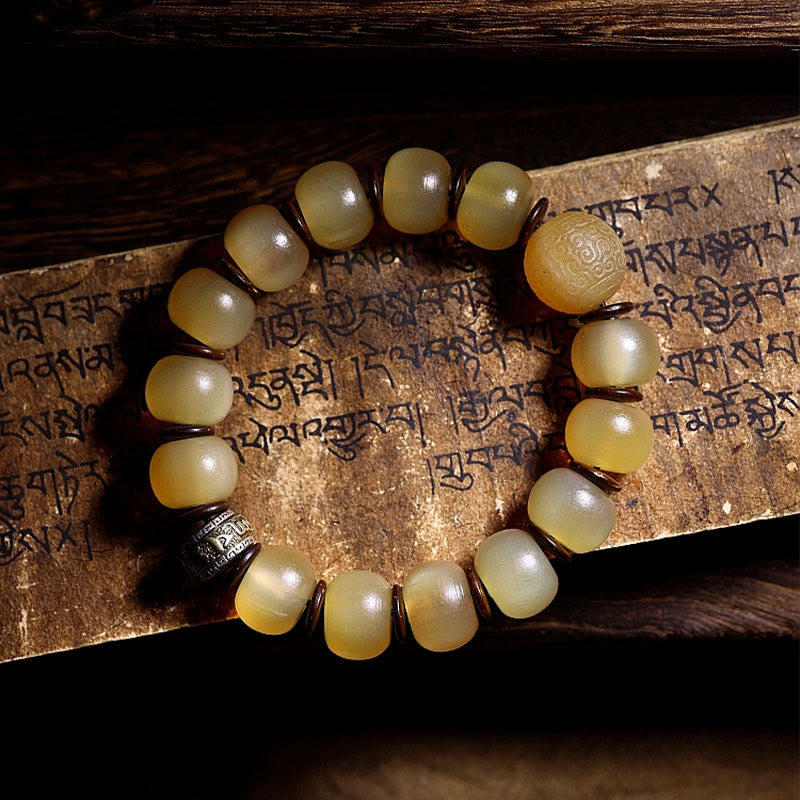Buddha Stones Handmade Tibetan Sheep Horn Om Mani Padme Hum Auspiciousness Bracelet Bracelet BS 2