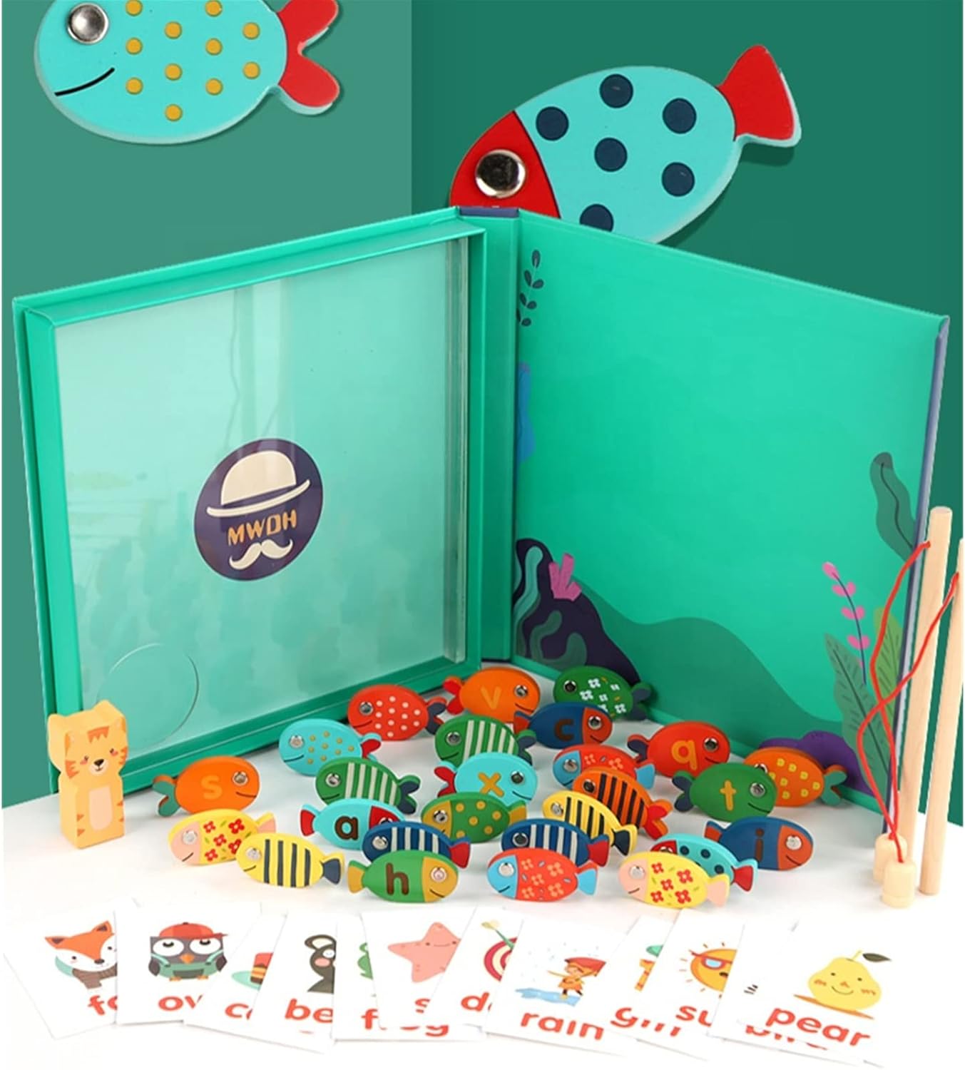 Fidtoy Juguete de Pesca Magnético de Madera – Juego de Aprendizaje Montessori con 26 Peces Letra
