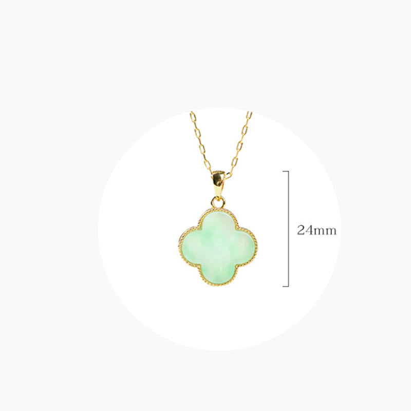 Buddha Stones Four Leaf Clover Jade Pattern Luck Necklace Pendant Necklaces & Pendants BS 5
