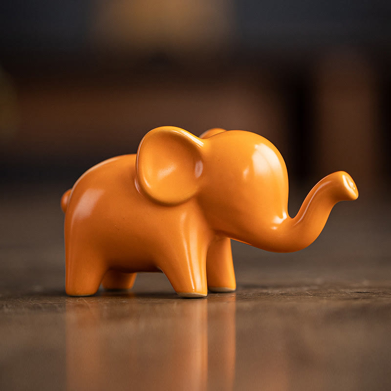 Buddha Stones Small Ceramic Elephant Home Tea Pet Figurine Desk Decoration Decorations BS Orange Elephant 10.4*4.4*5.4cm