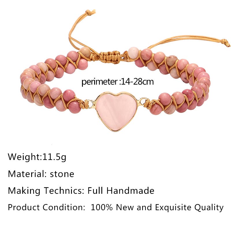 Buddha Stones Natural Rhodonite Love Heart Healing Bracelet Bracelet BS 5