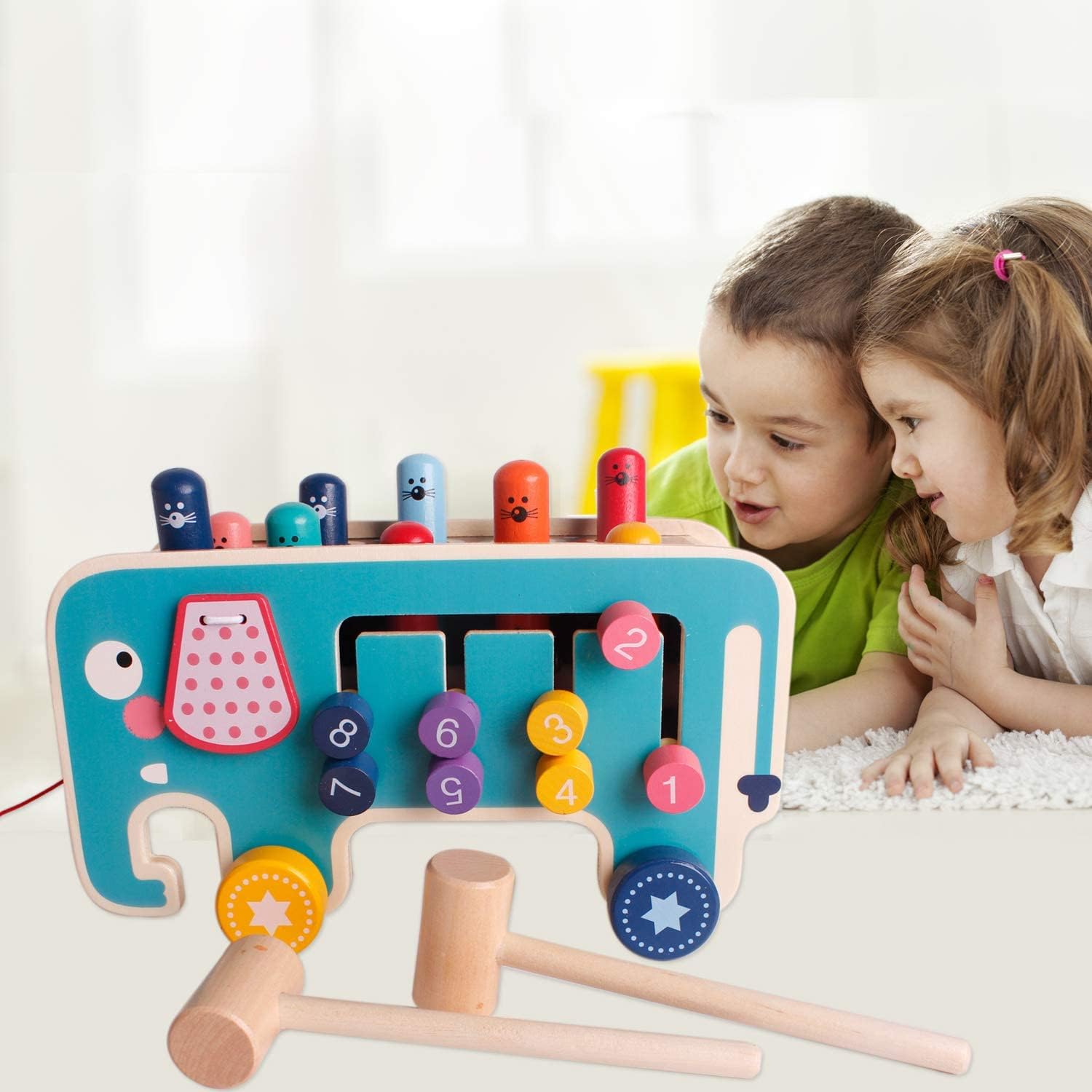 Fidtoy Banco de Pilonaje Montessori para Niños Pequeños – Juguete Musical de Martillo de Madera para Aprendizaje Temprano y Habilidades Motoras Finas
