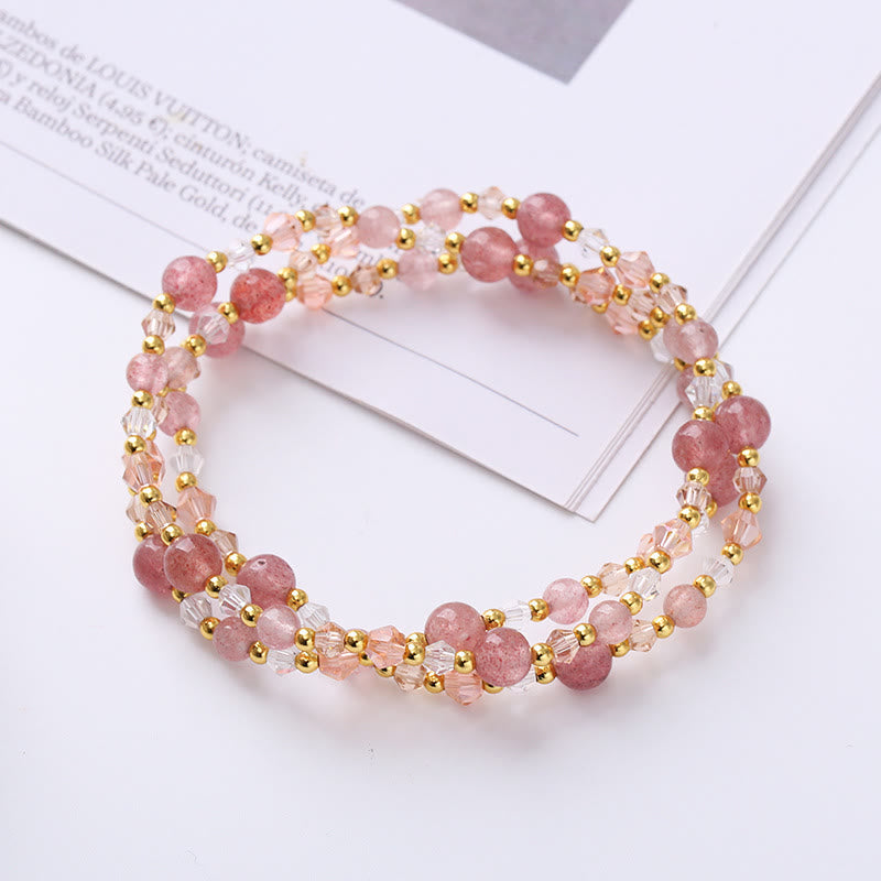 Buddha Stones Natural Tourmaline Strawberry Quartz Amethyst Peace Wisdom Double Wrap Bracelet Bracelet BS Strawberry Quartz(Love♥Healing)