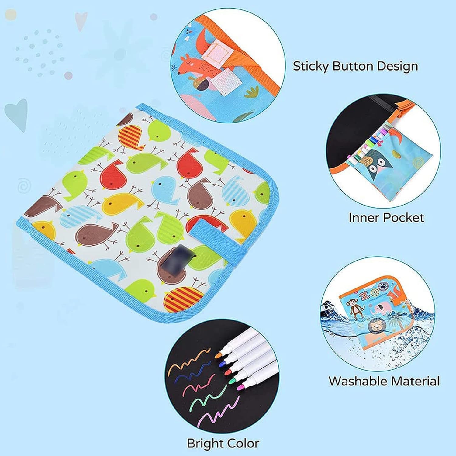 Fidtoy Reusable Drawing Slate Book for Kids – Erasable Doodle Book with Washable Markers, Portable Travel Drawing Pad, Dinosaur Theme, and Creative Writing Practice