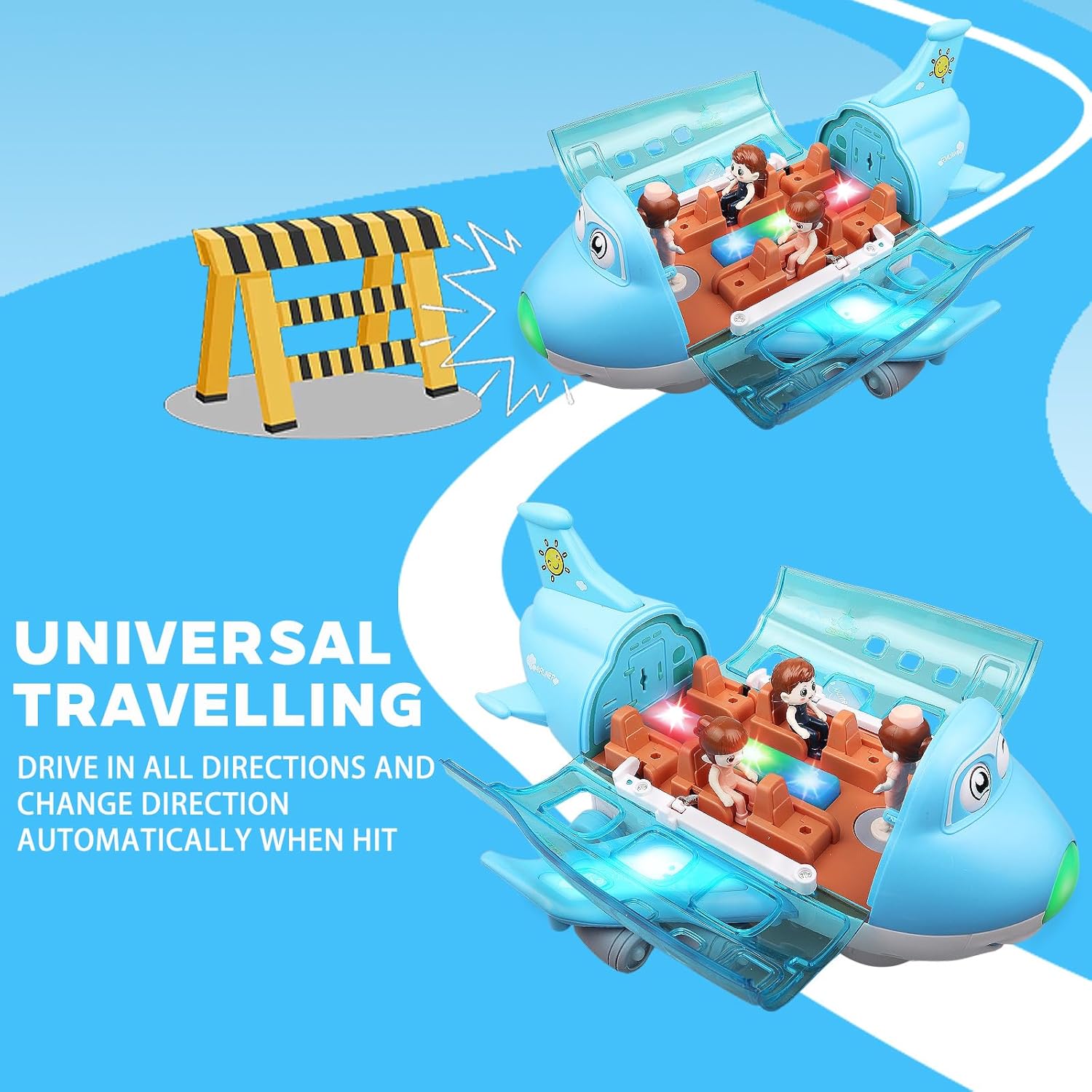 Fidtoy Avion Musical avec Lumières, Sons et Mouvement Automatique (Bump & Go) pour Enfants