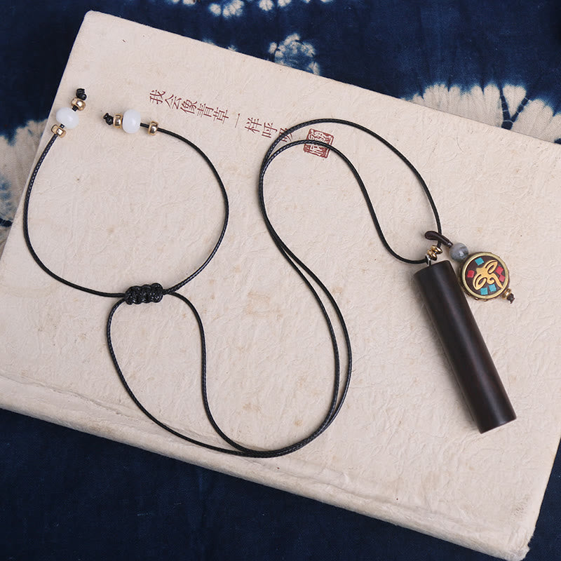 Buddha Stones Tibetan Ebony Wood Dzi Bead Peace Calm Necklace Pendant Necklaces & Pendants BS 6